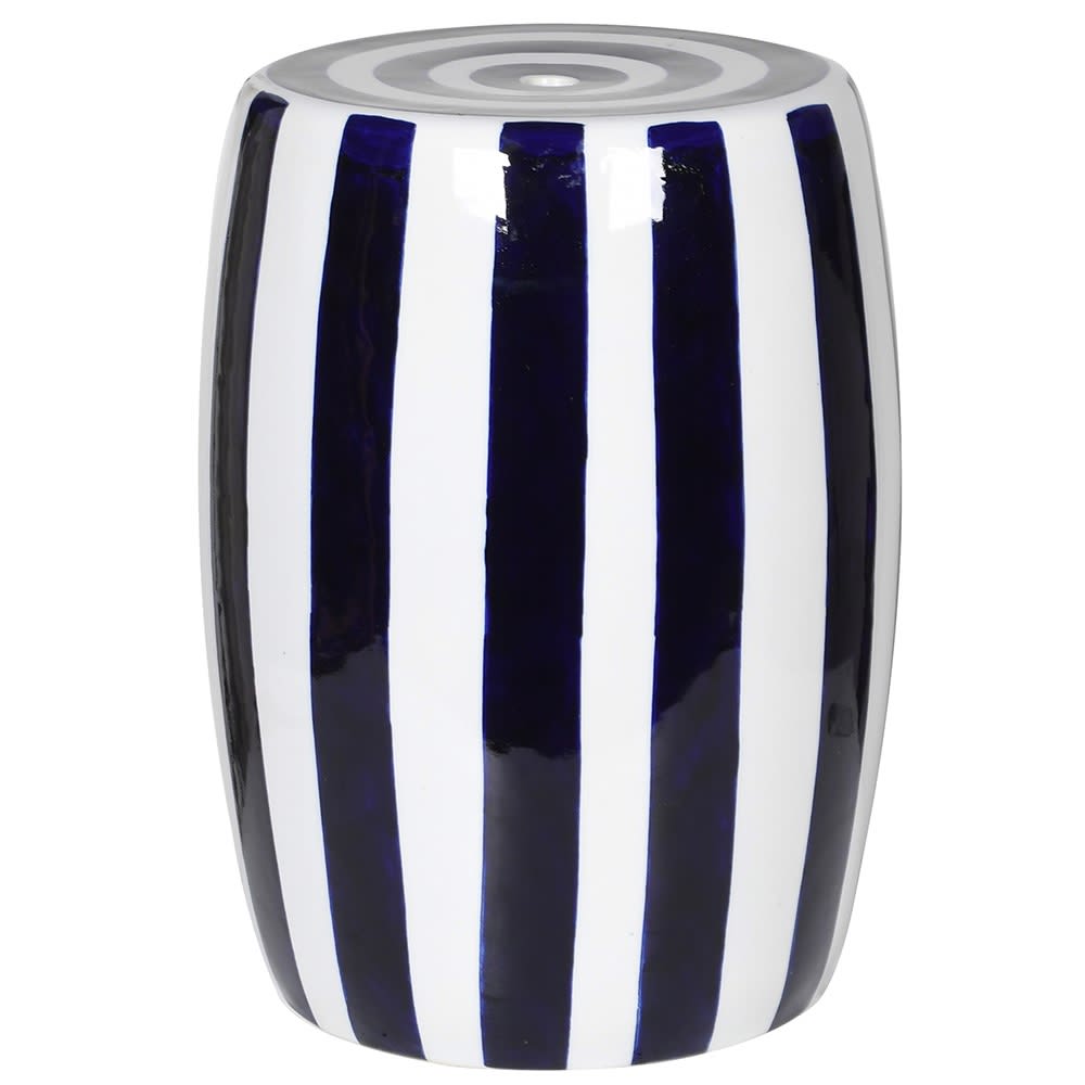 Blue Striped Ceramic Stool