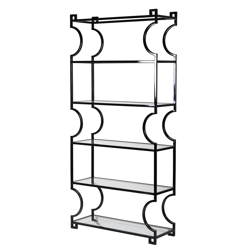 Curved Black Frame Display Unit with Glass Shelves