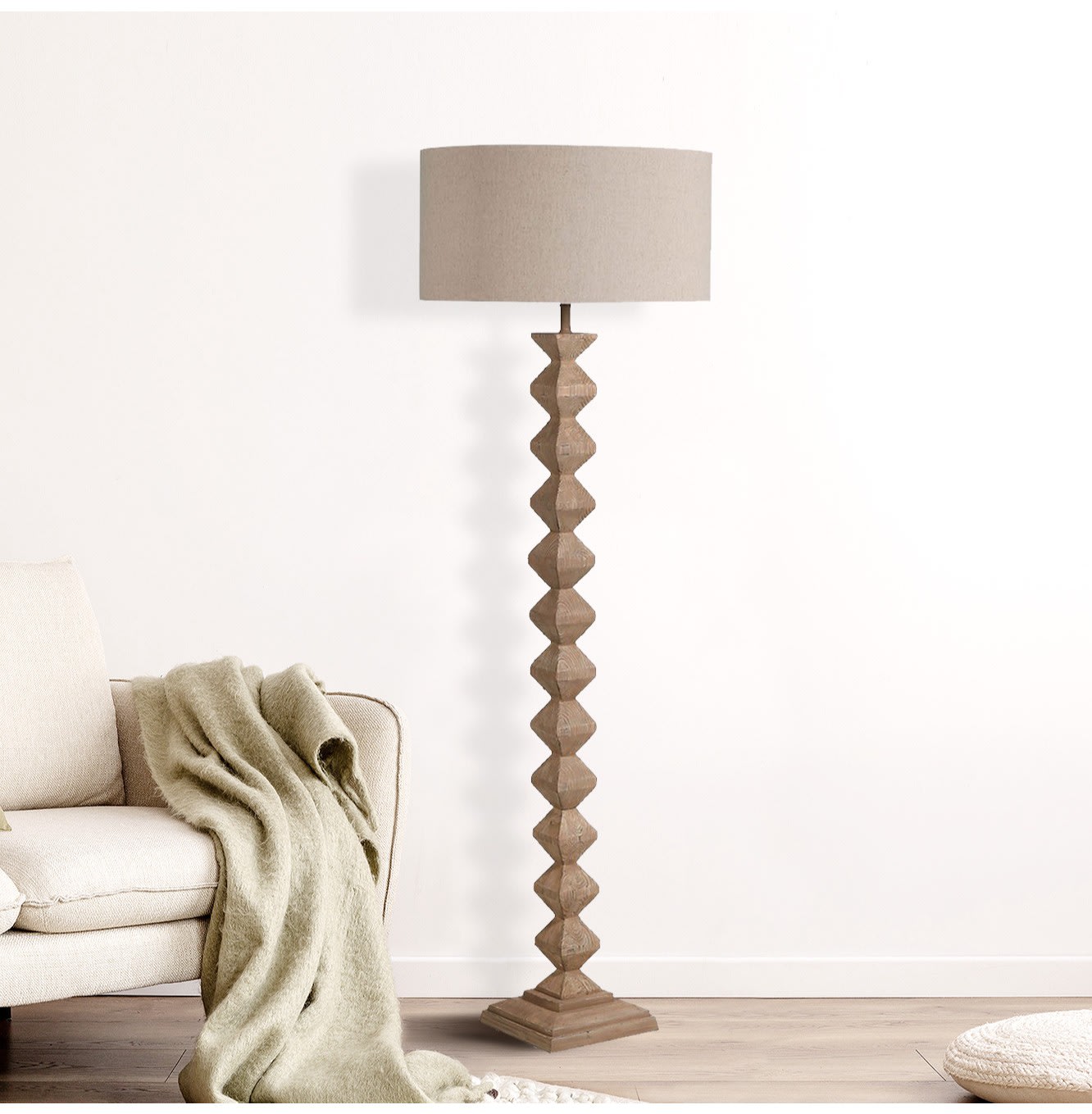 Diamond Base Wooden Floor Lamp