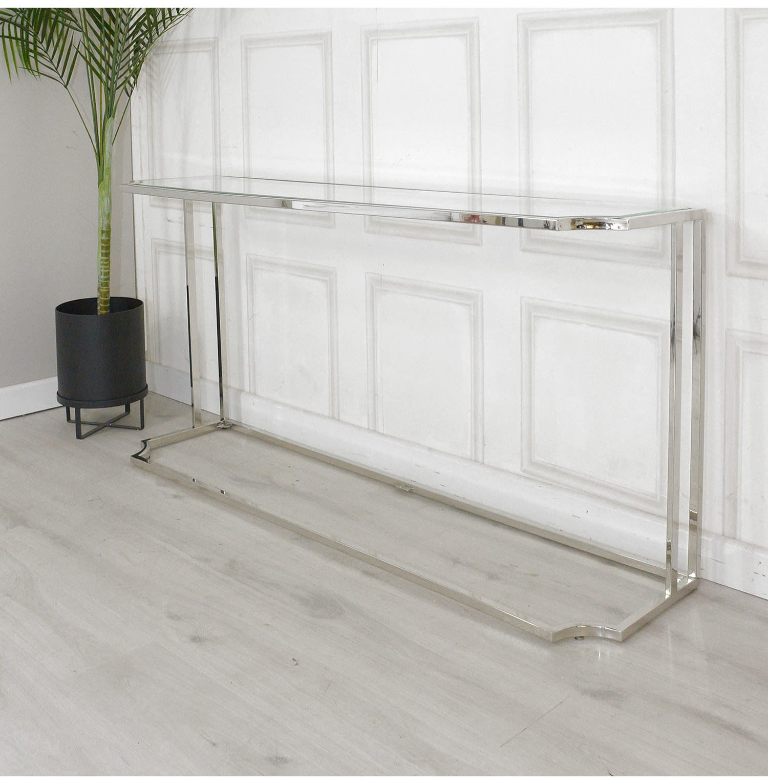 Sloane Chrome and Glass Shaped Hall Table