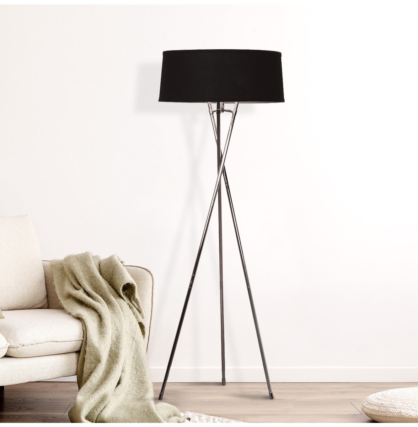 Black and Chrome Tripod Floor Lamp