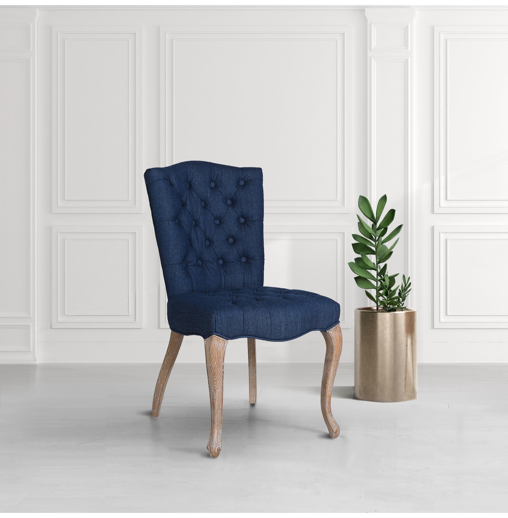 Blue Denim Cotton Button Dining Chair