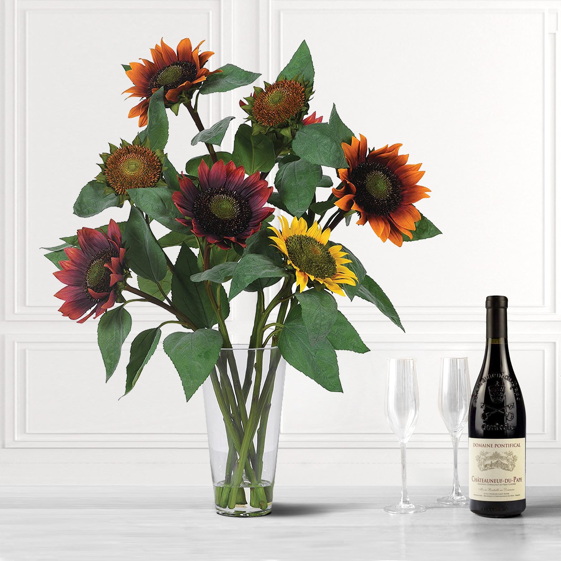 Mixed Sunflower Arrangement in Glass Vase