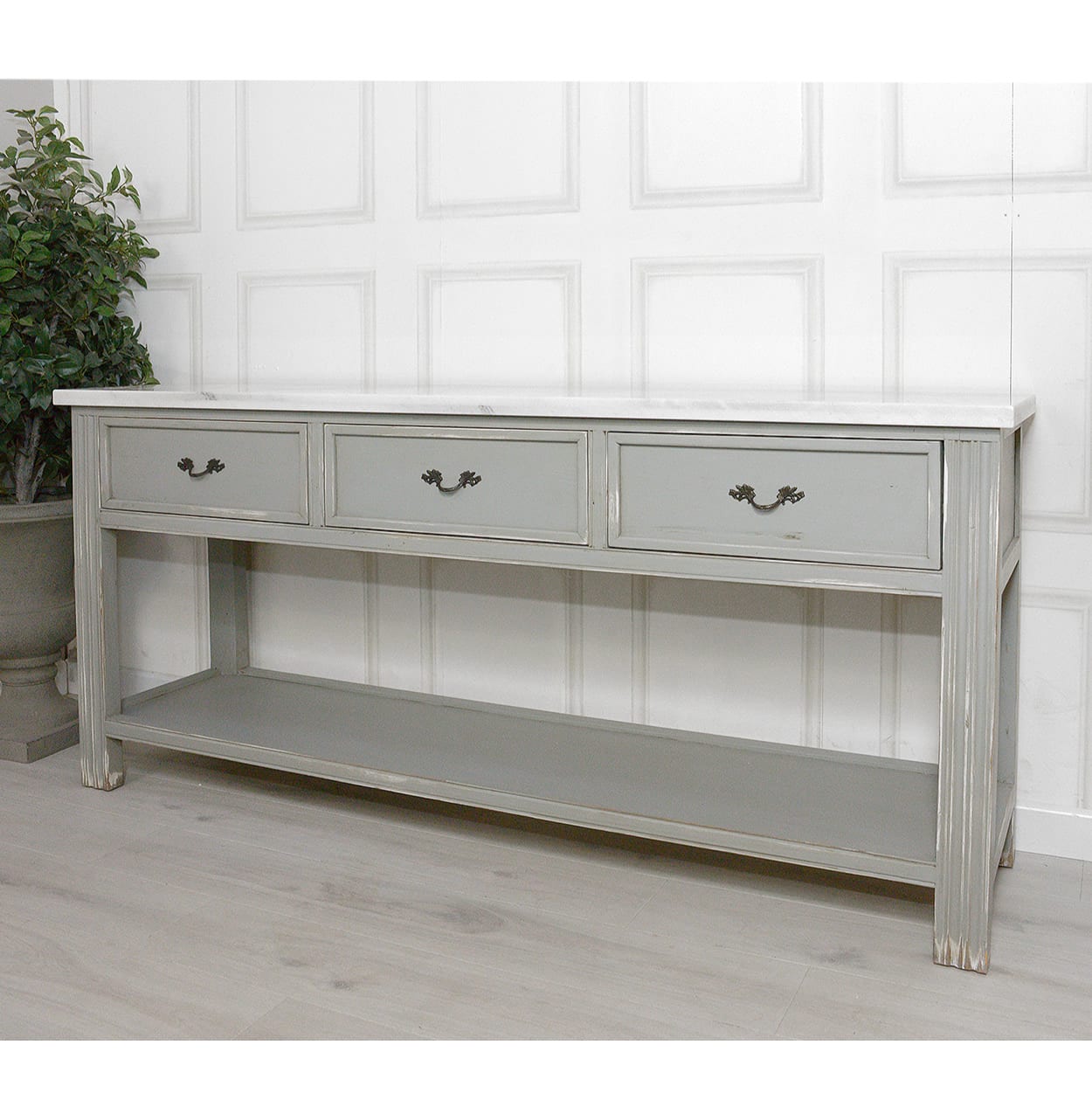 Grey Console Table with Marble Top