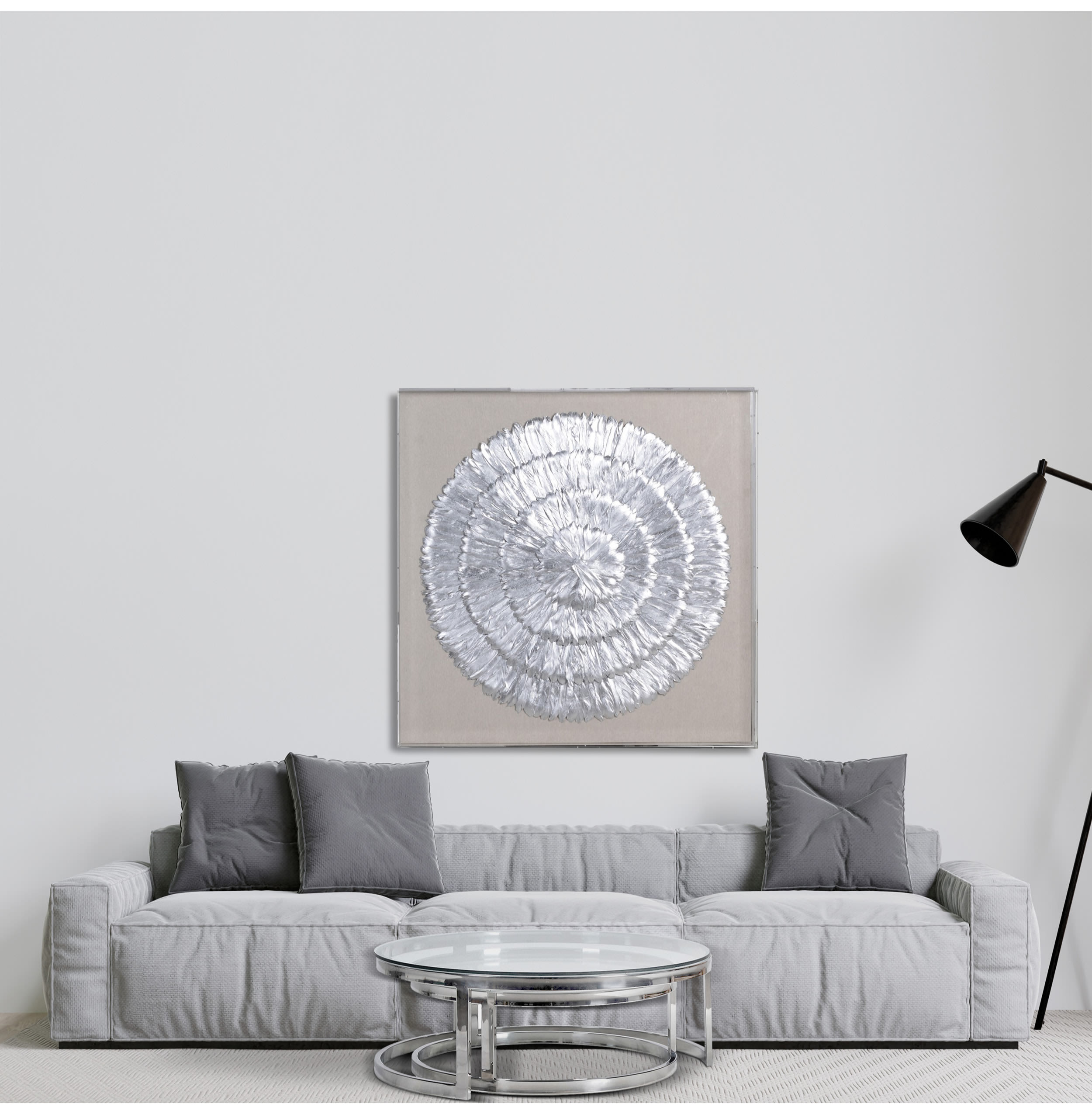 Silver Feathers Wall Art in Perspex