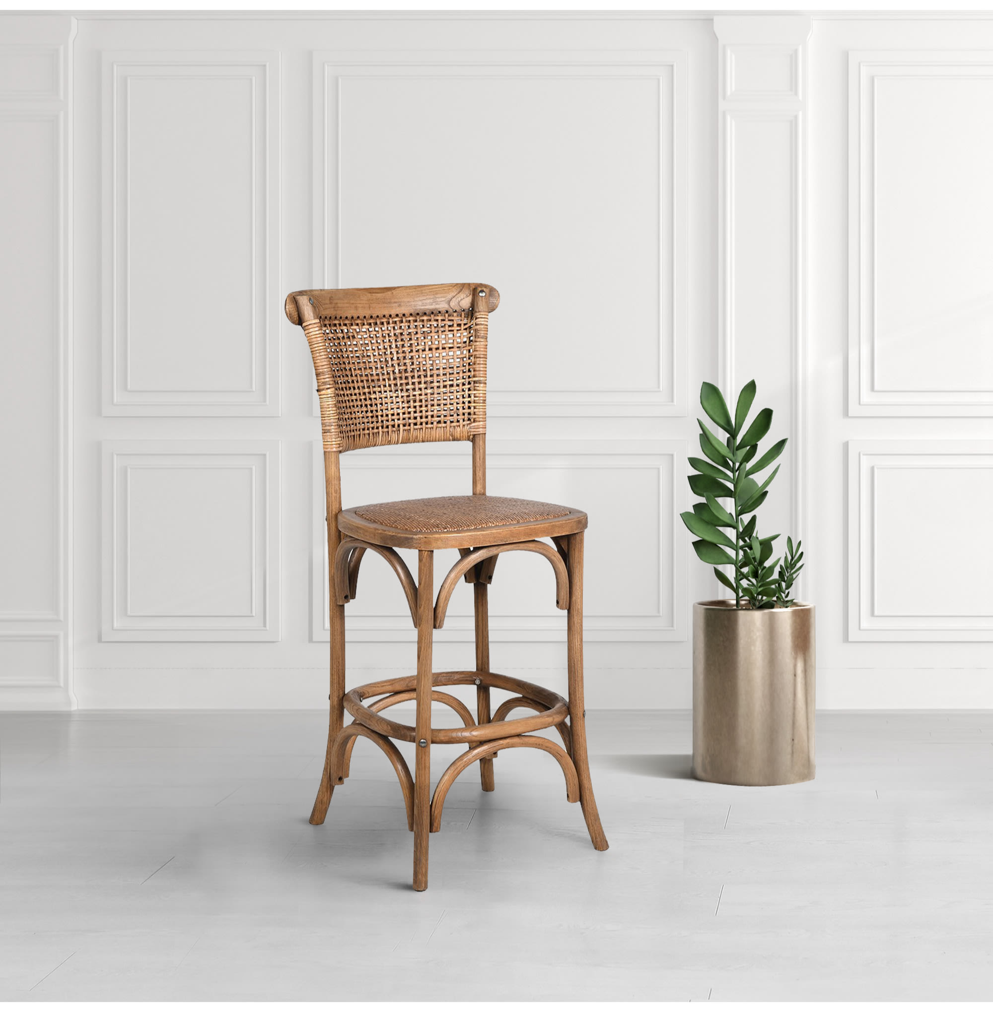 Rattan Back Oak Barstool