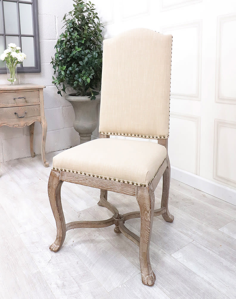 Studded Linen Oak Dining Chair