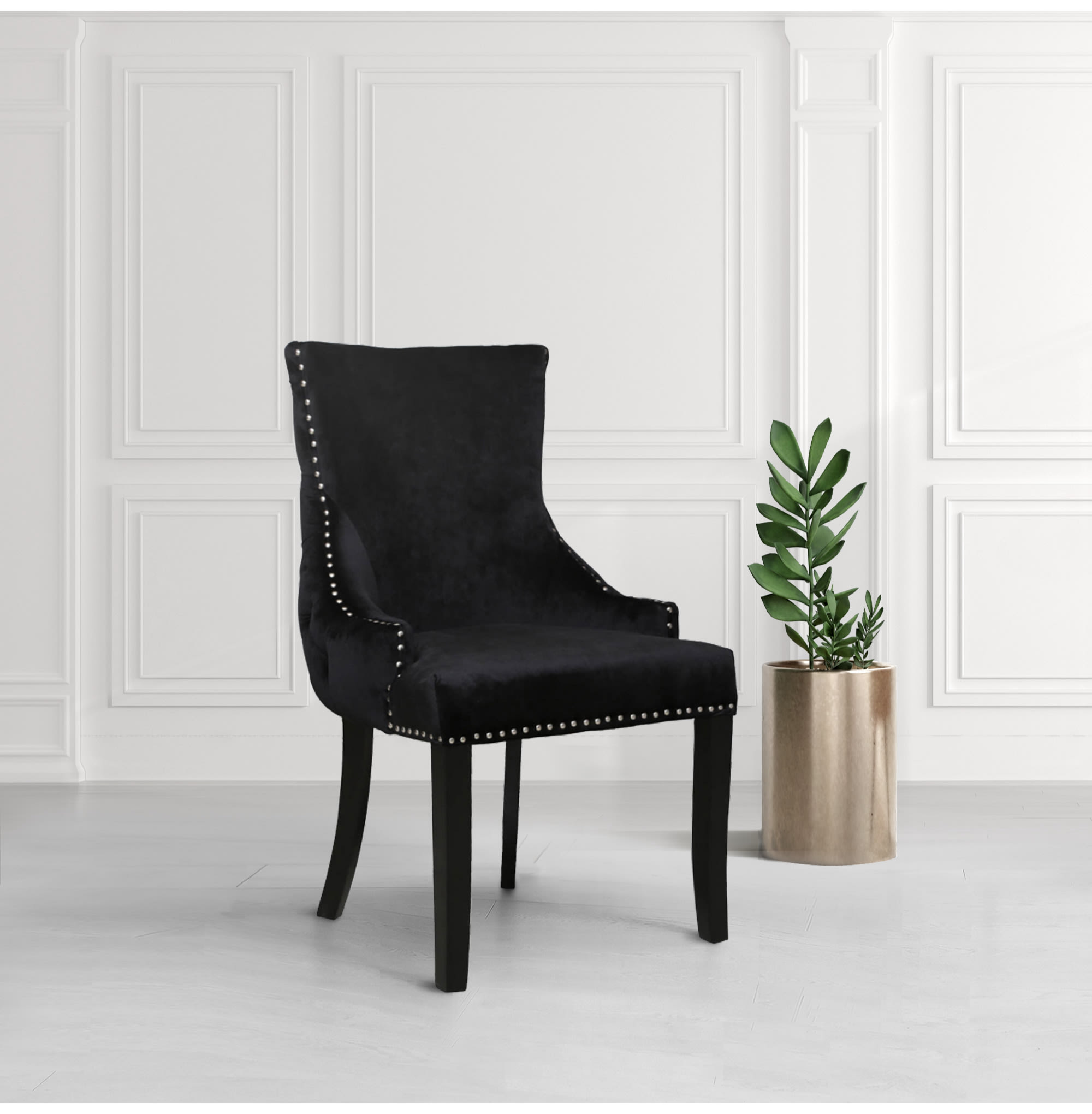 Buttoned Curved Back Black Dining Chair