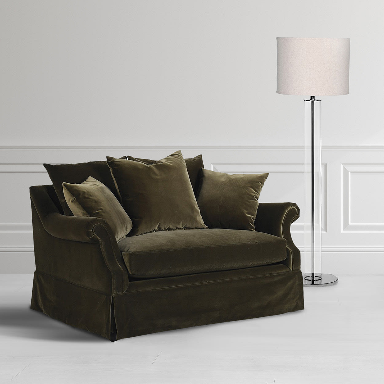 Olive Green Cotton Velvet Cosy Armchair 