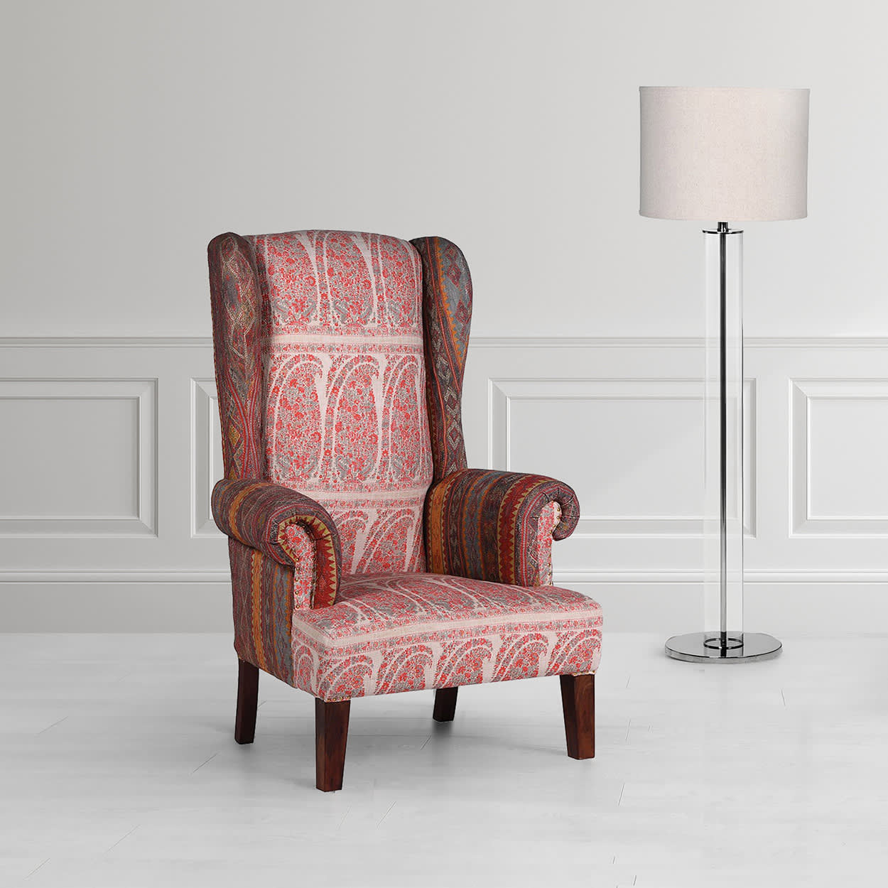 Paisley Patterned Upholstered High Back Armchair