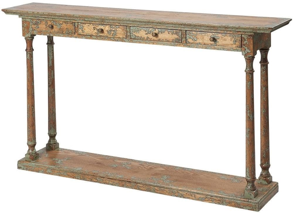 Aged Oak 4 Drawer Hall Console Table
