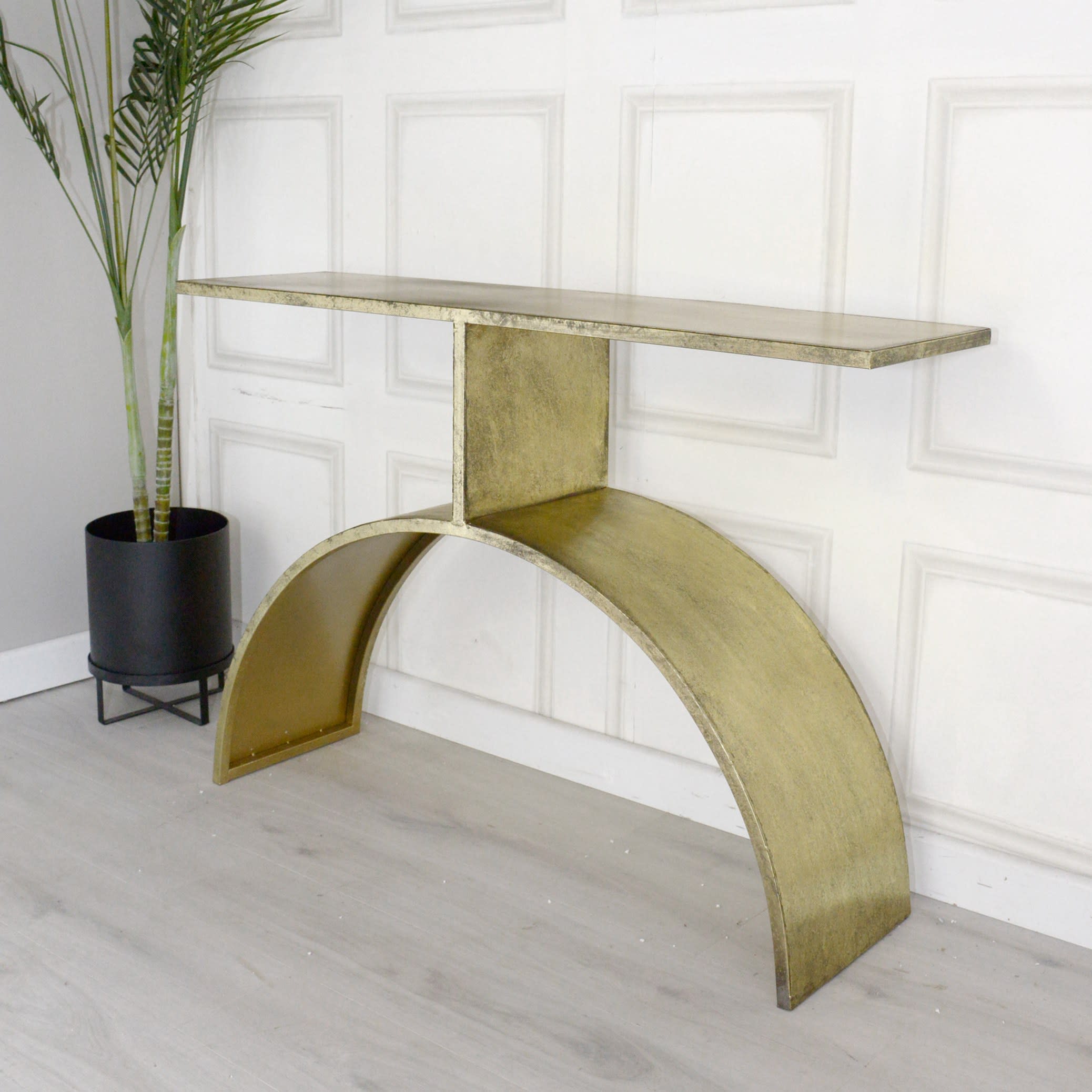 Distressed Gold Demi Lune Hall Console Table