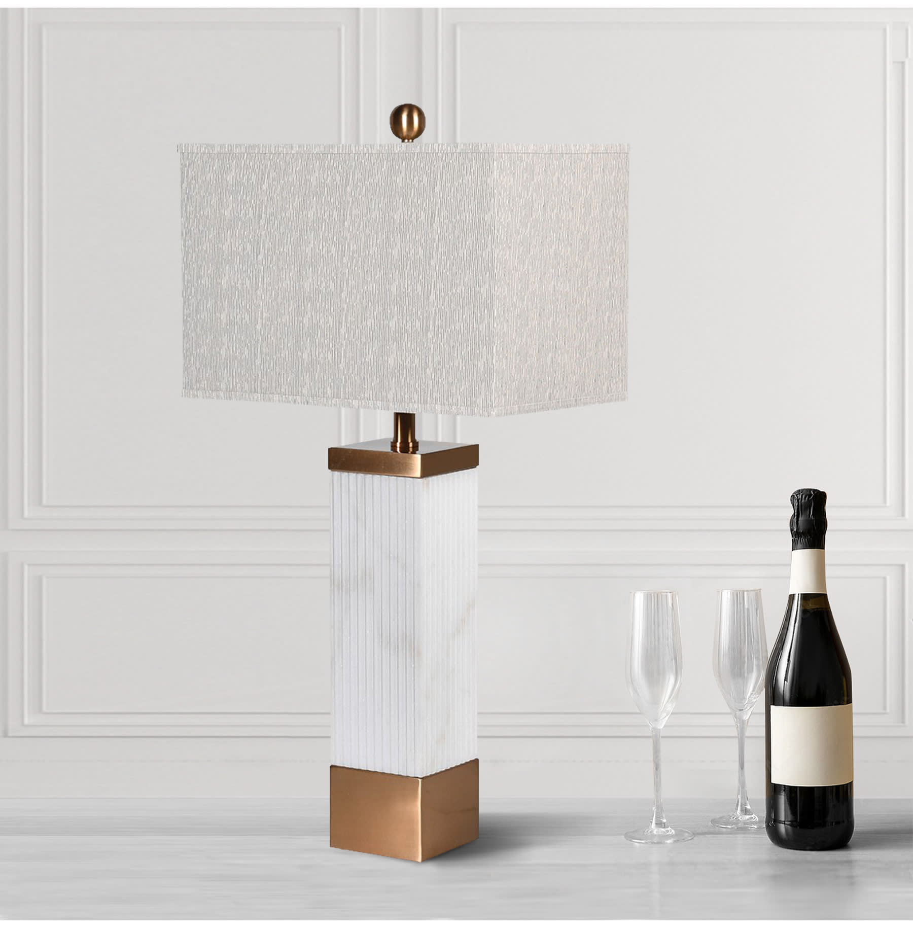 White Pillar Marble Table Lamp