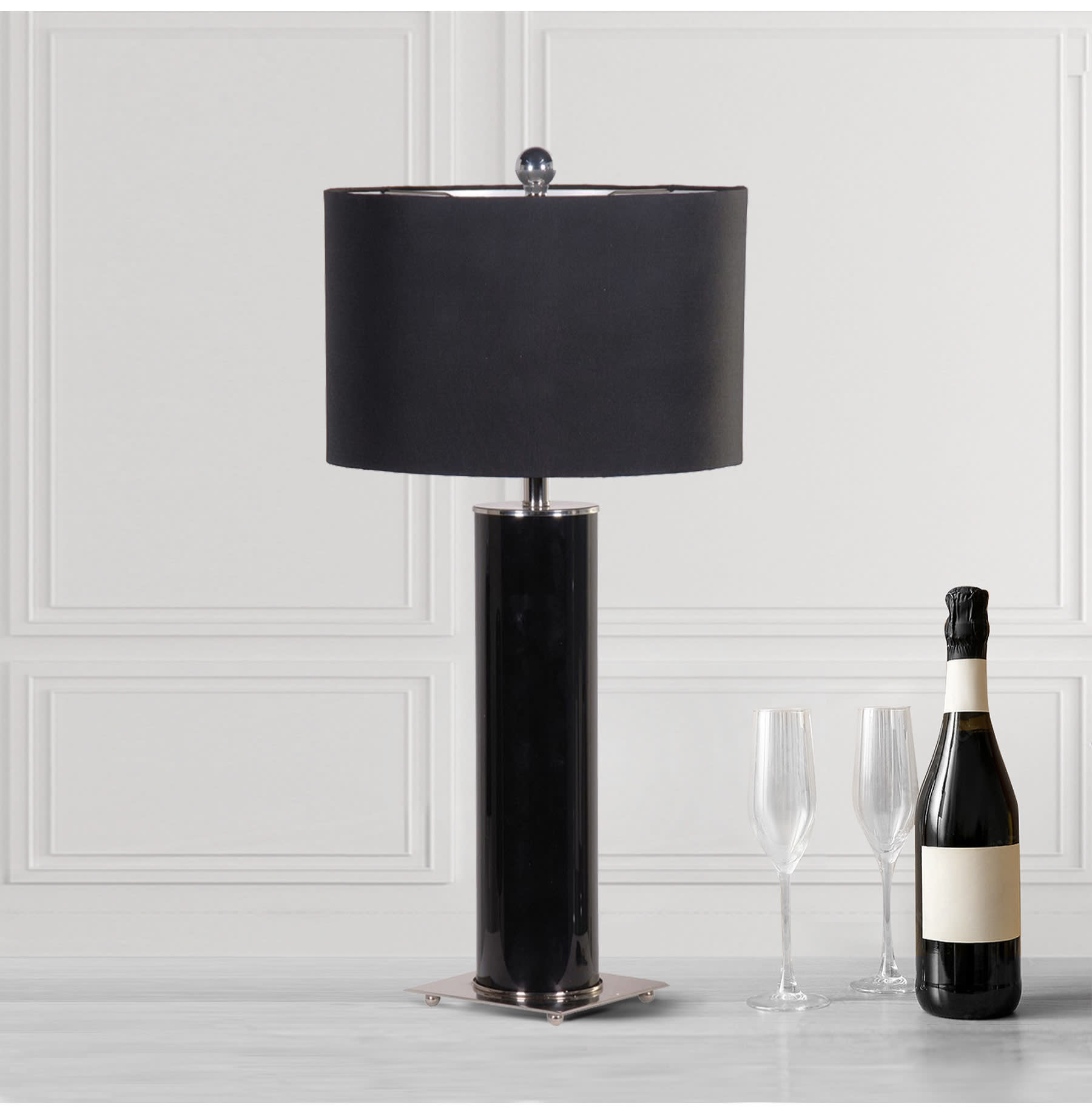 Black Glass Column Table Lamp