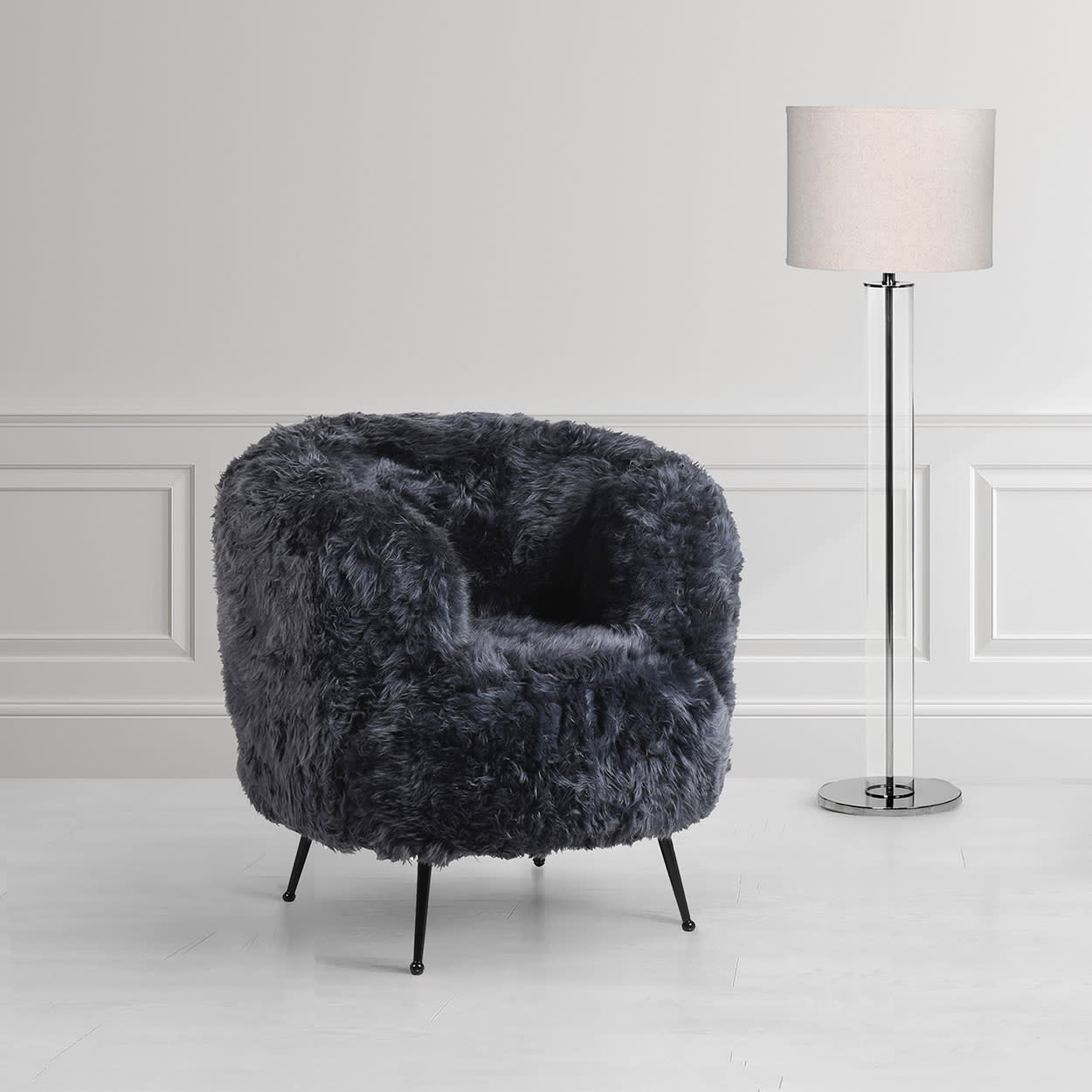 Charcoal Grey Black Lamb Fur Bedroom Chair 