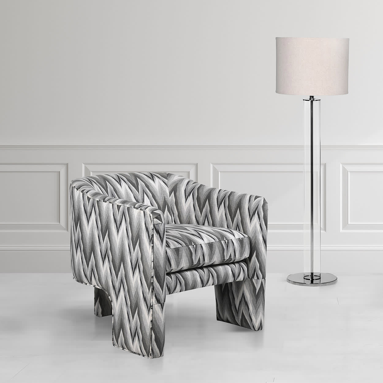 Grey and White Zigzag Pattern Occasional Chair