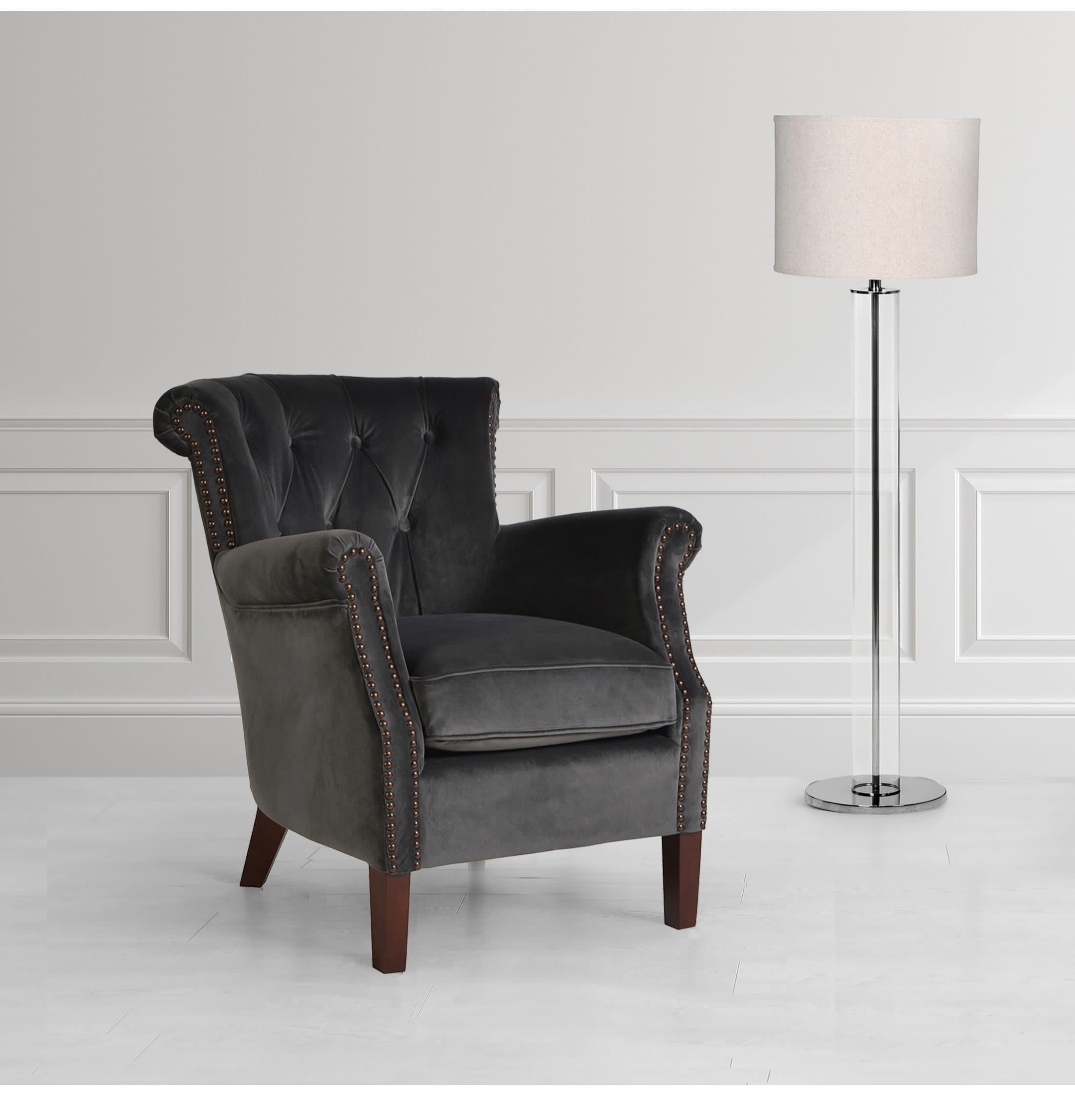 Dark Grey Velvet Armchair