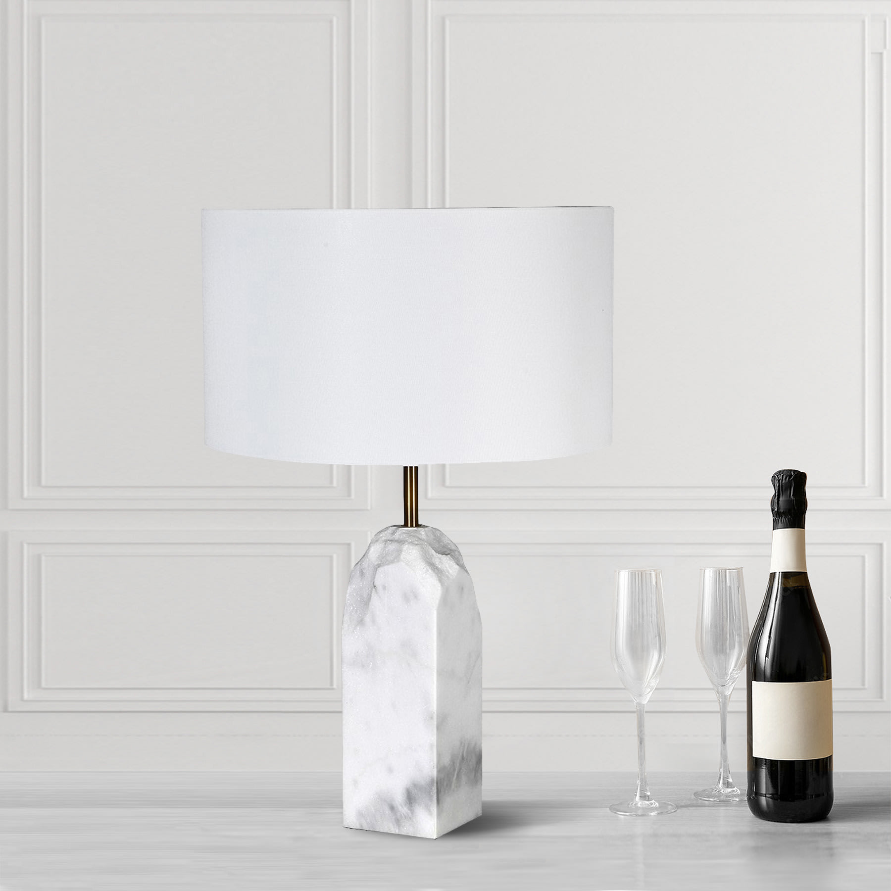 White Marble Block Table Lamp