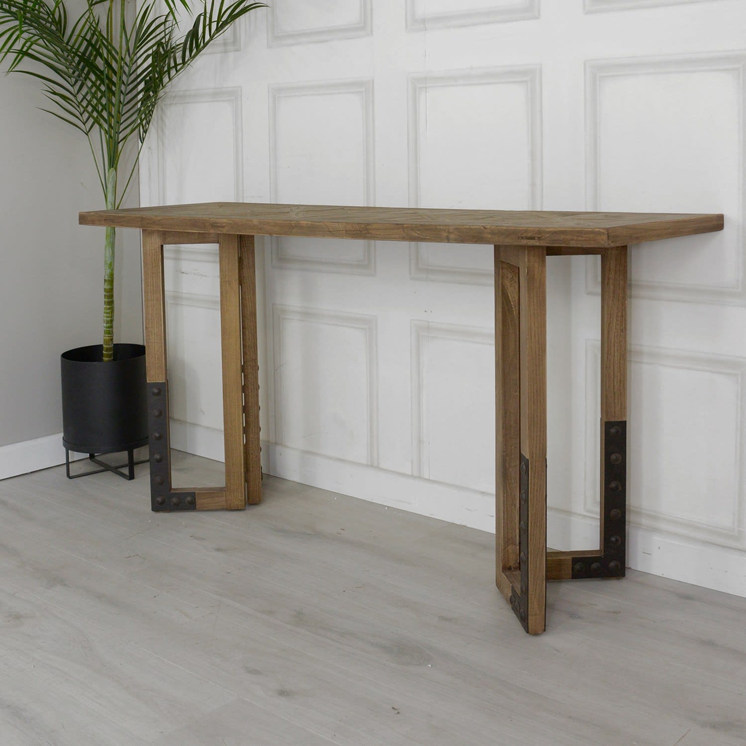Farmhouse Hall Console Table with Iron Accents