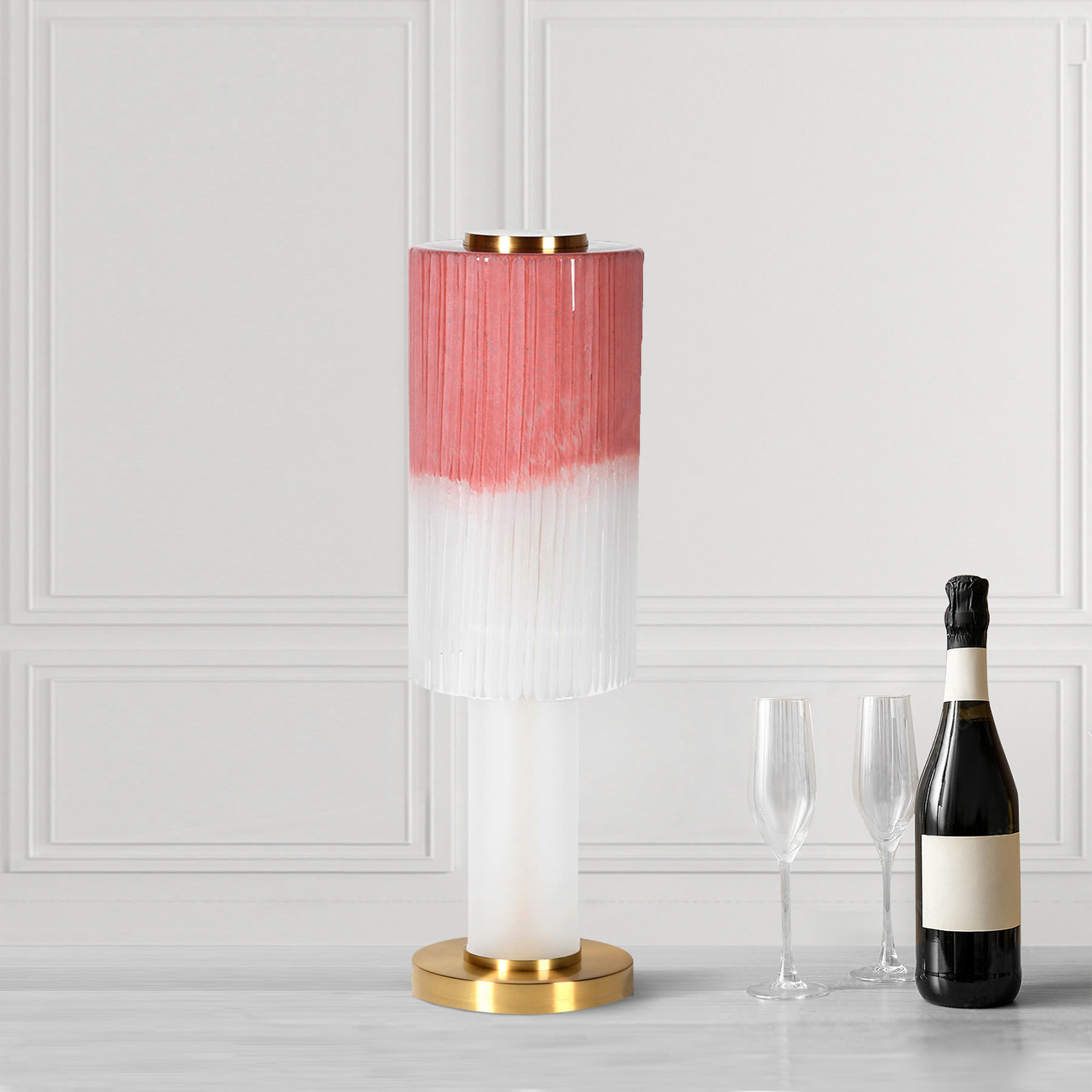 Flamingo Pink and White Glass Table Lamp
