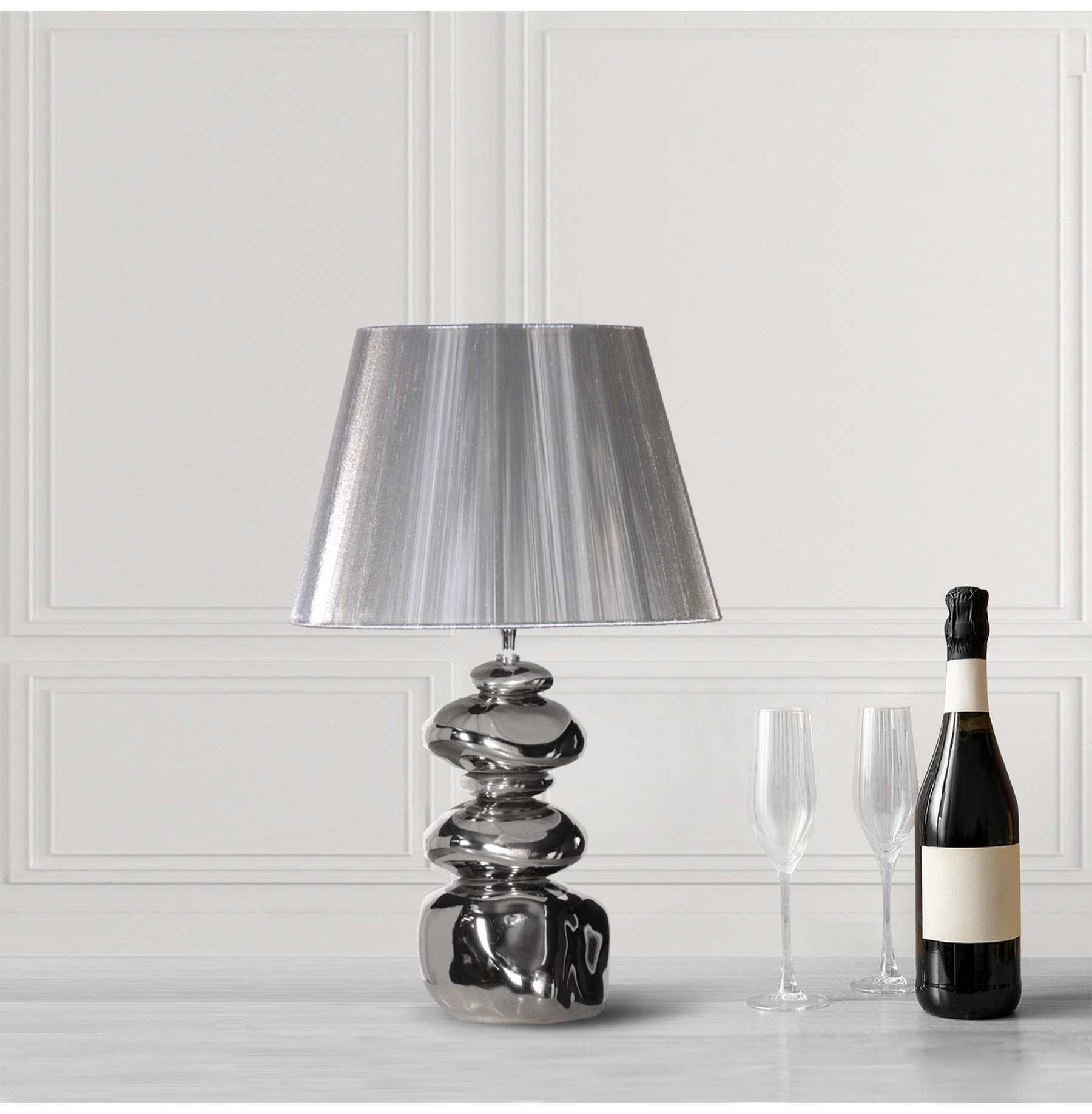 Chrome Stacked Stone Table Lamp