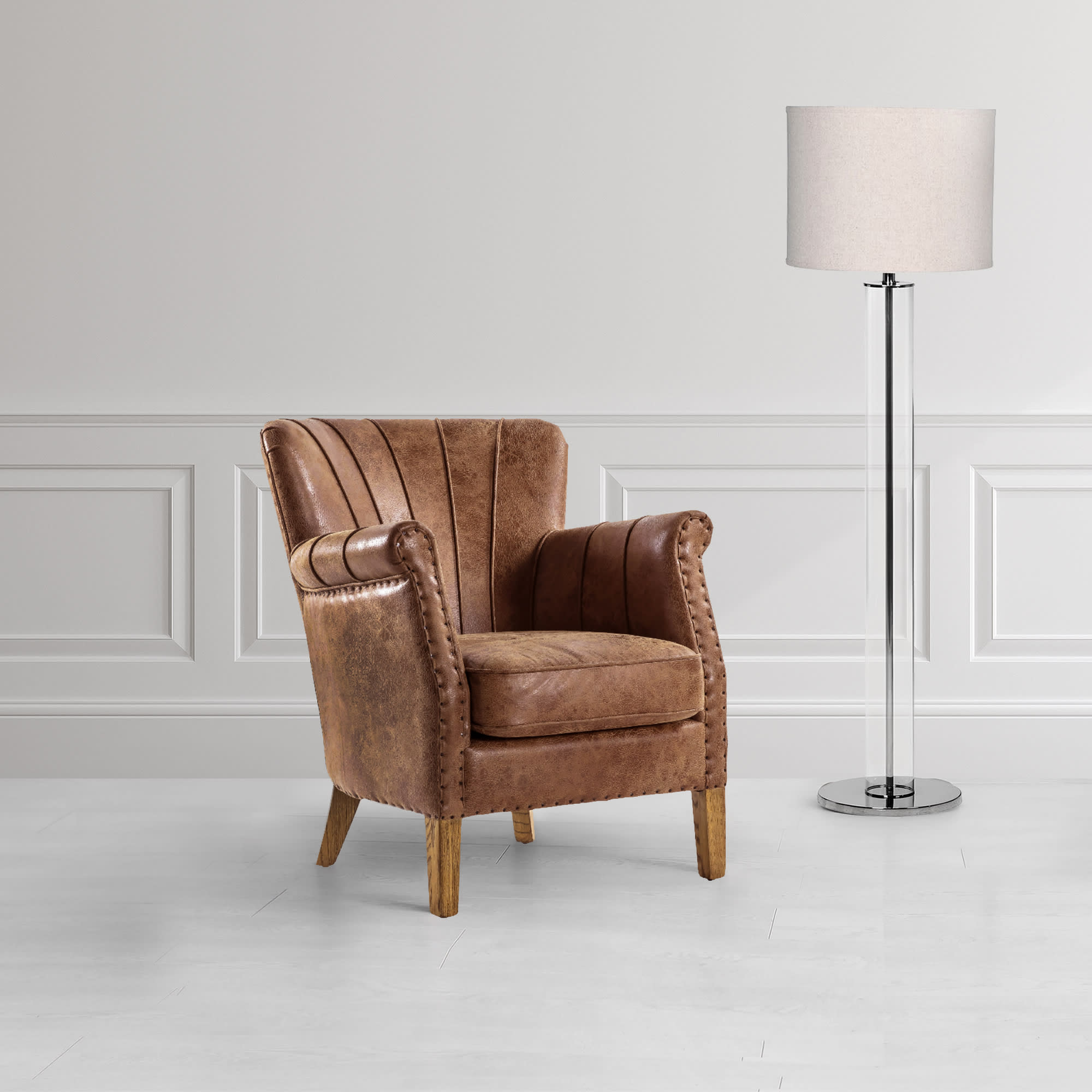 Hampshire Brown Leather Scroll Armchair