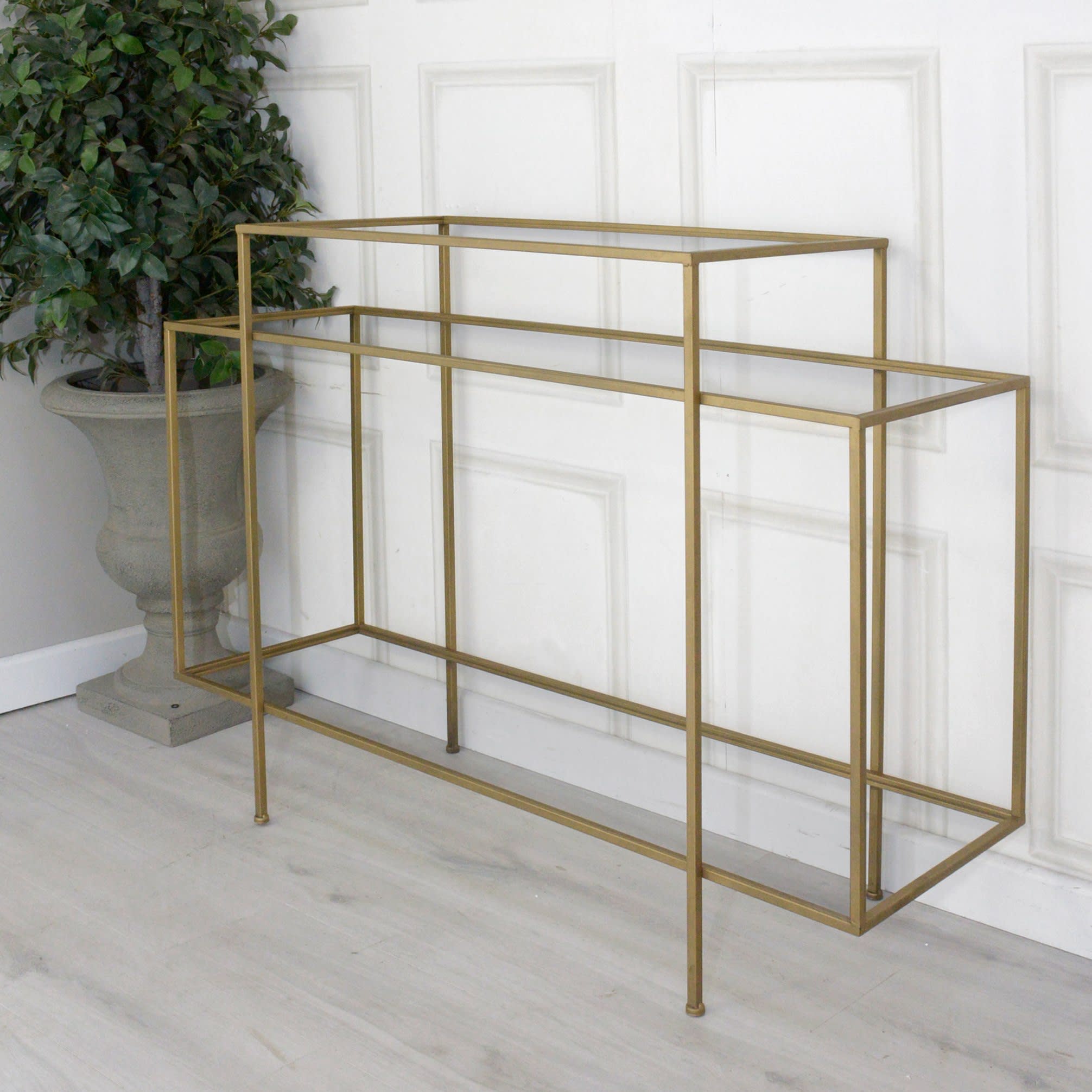 Brushed Gold Tiered Hall Console Table with Glass