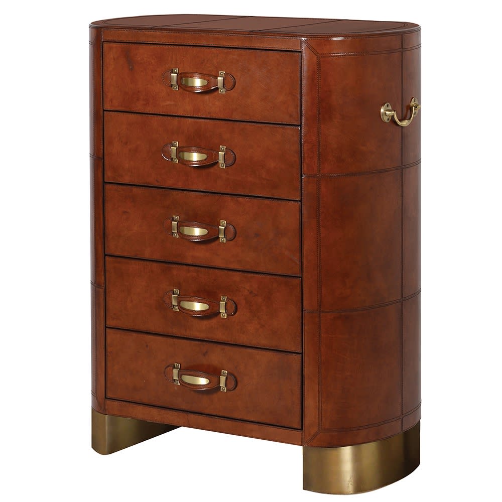 Old Gold Leather Tall Chest of Drawers
