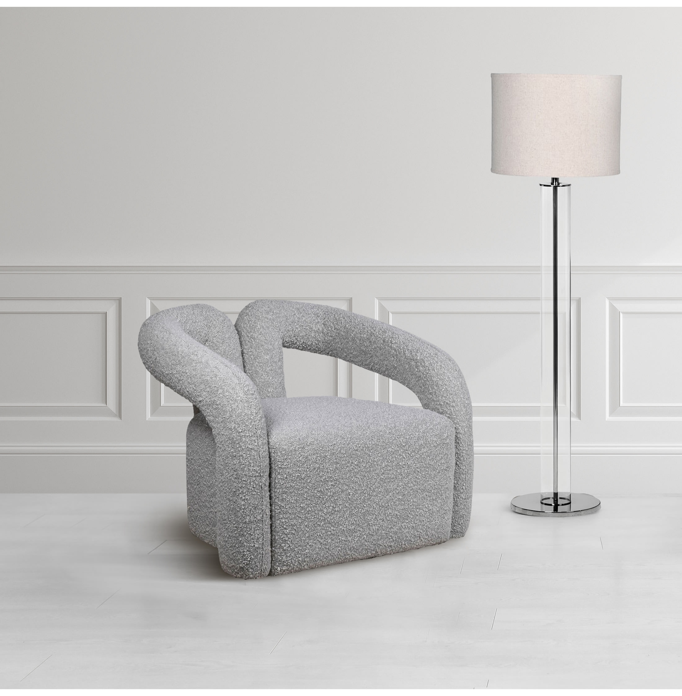 Modern Back Grey Boucle Chair
