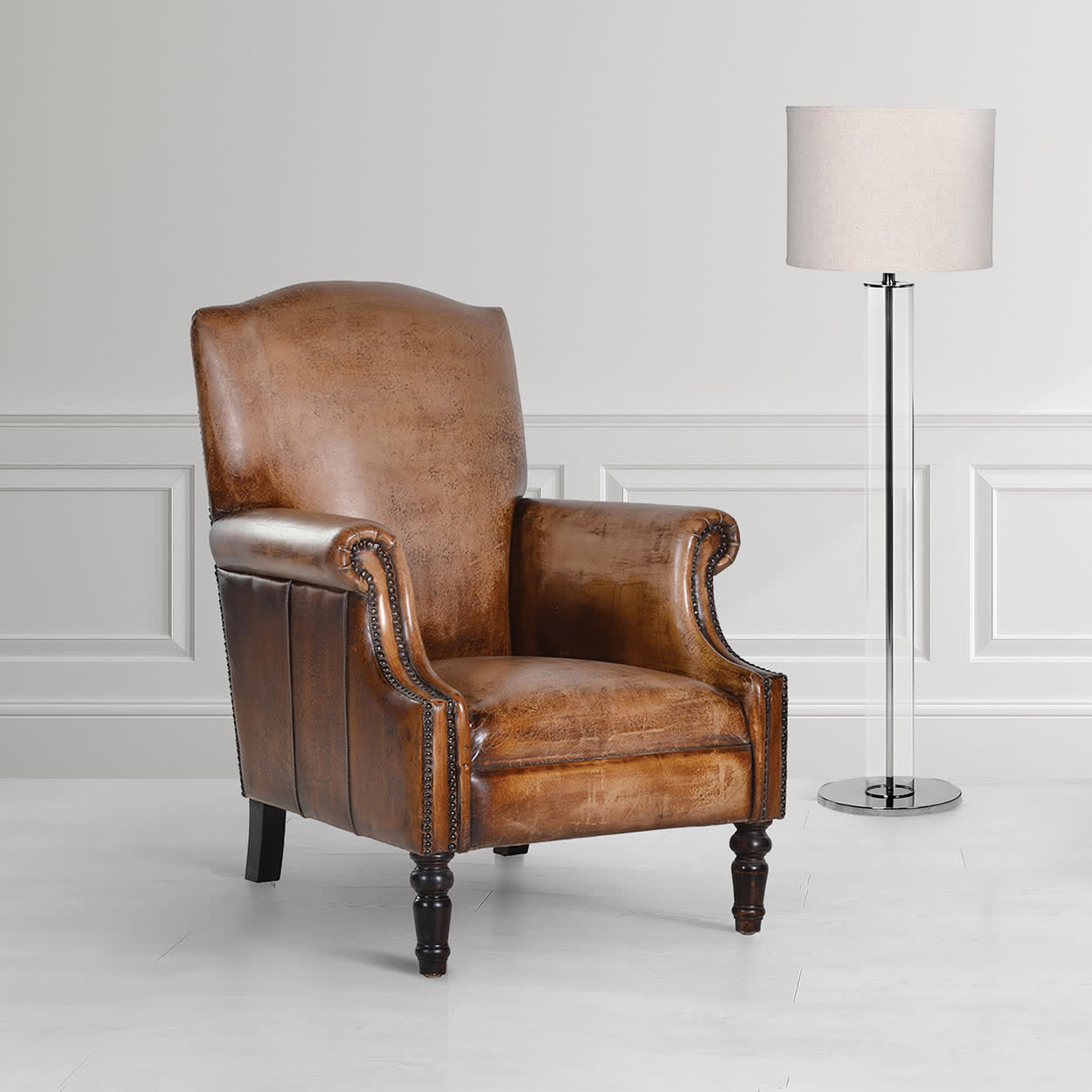Vintage Brown Leather Distressed Armchair