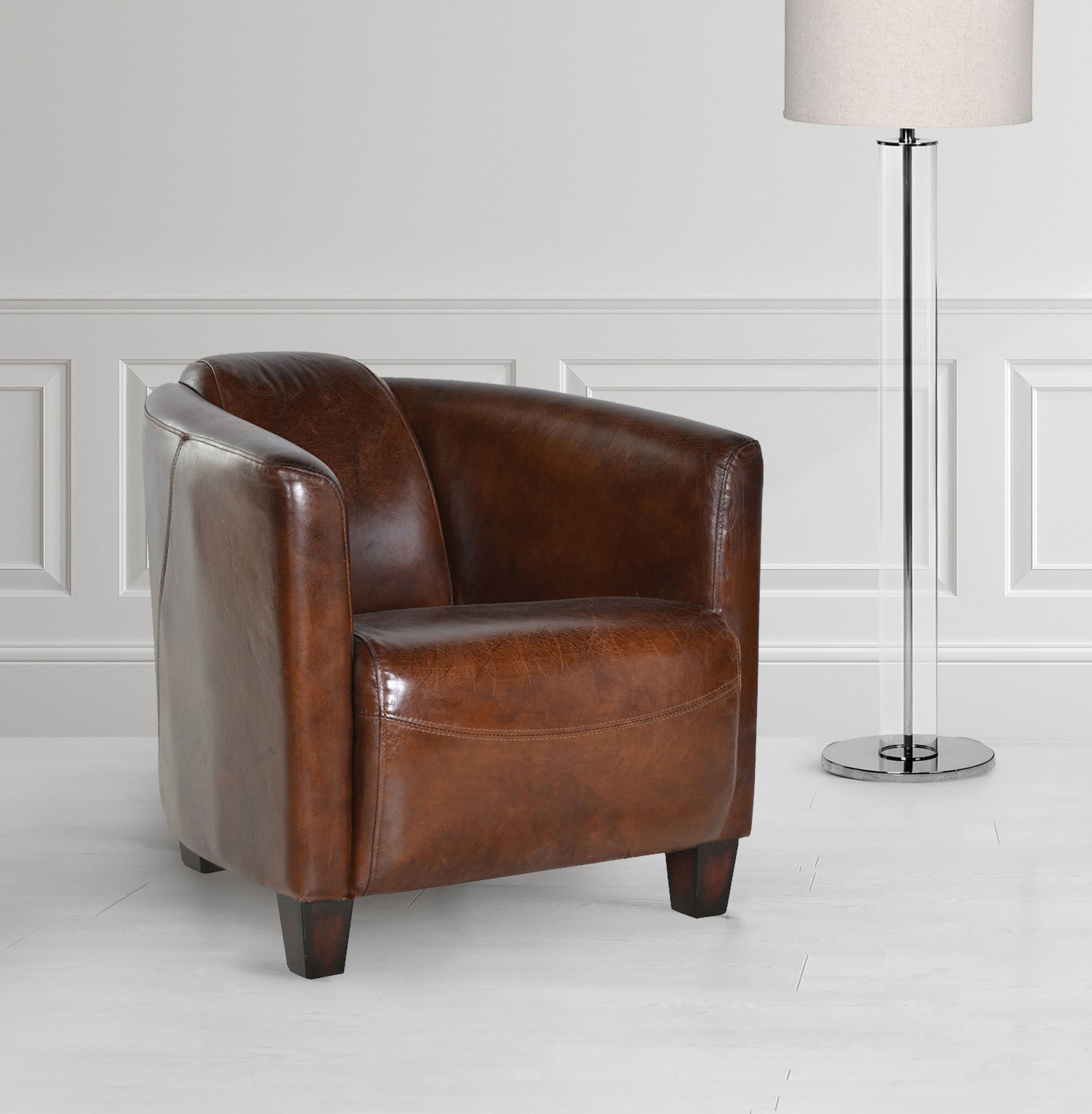 Old English Vintage Leather Shaped Armchair