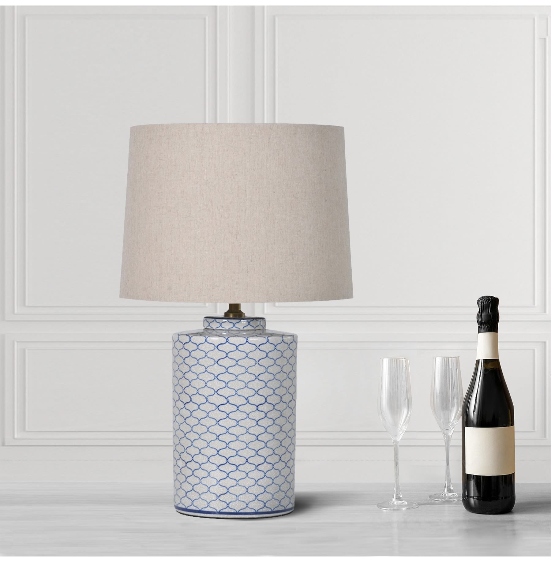 Blue and White Patterned Table Lamp