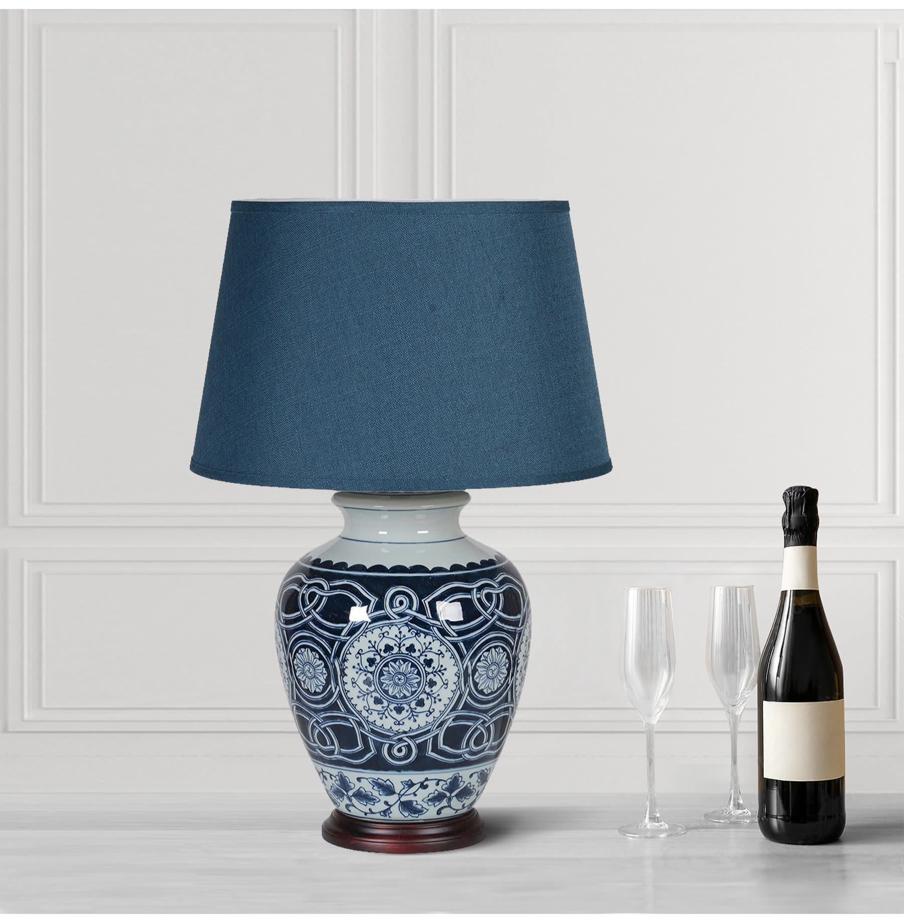 Blue and White Patterned Table Lamp