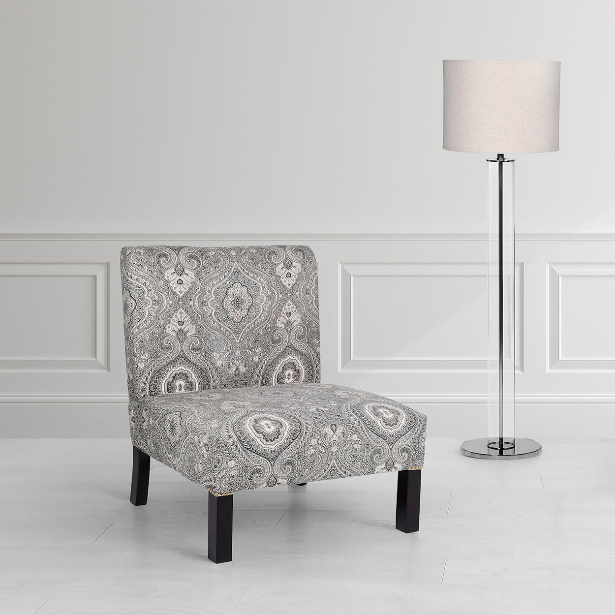 Grey Paisley Embroidered Cotton Occasional Chair 