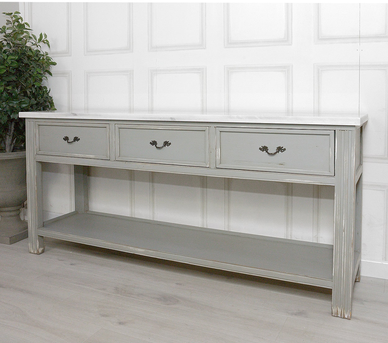 Grey Console Table with Marble Top
