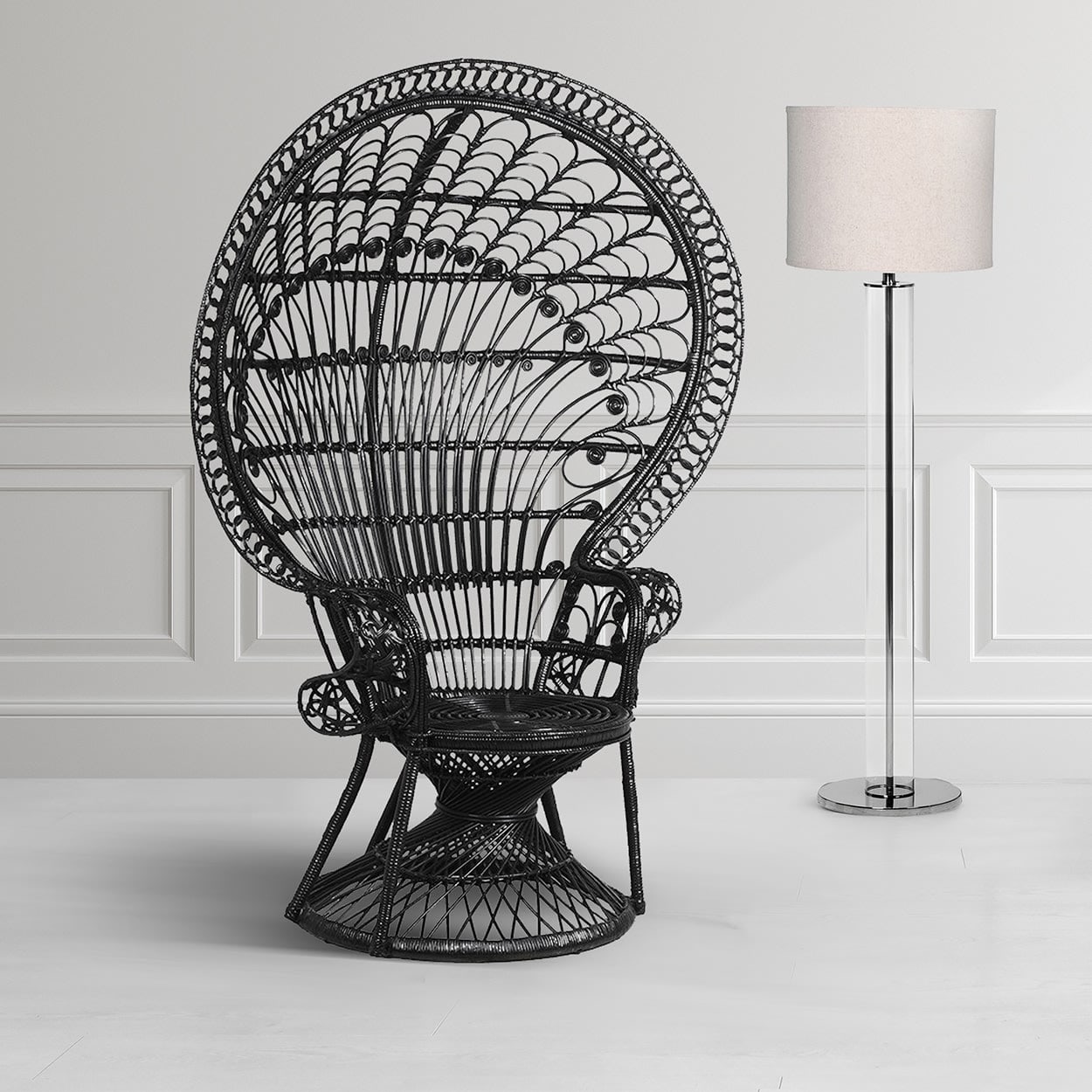 Fiji Black Rattan Peacock Statement Armchair 