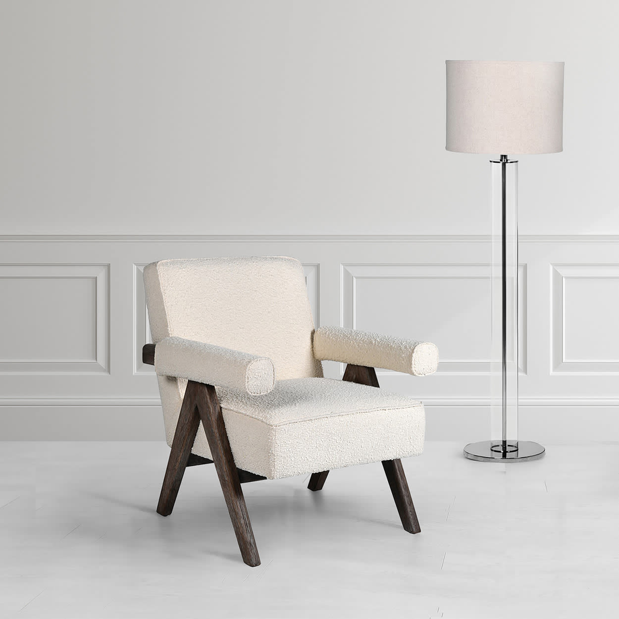 Ivory Boucle Minimalist Armchair