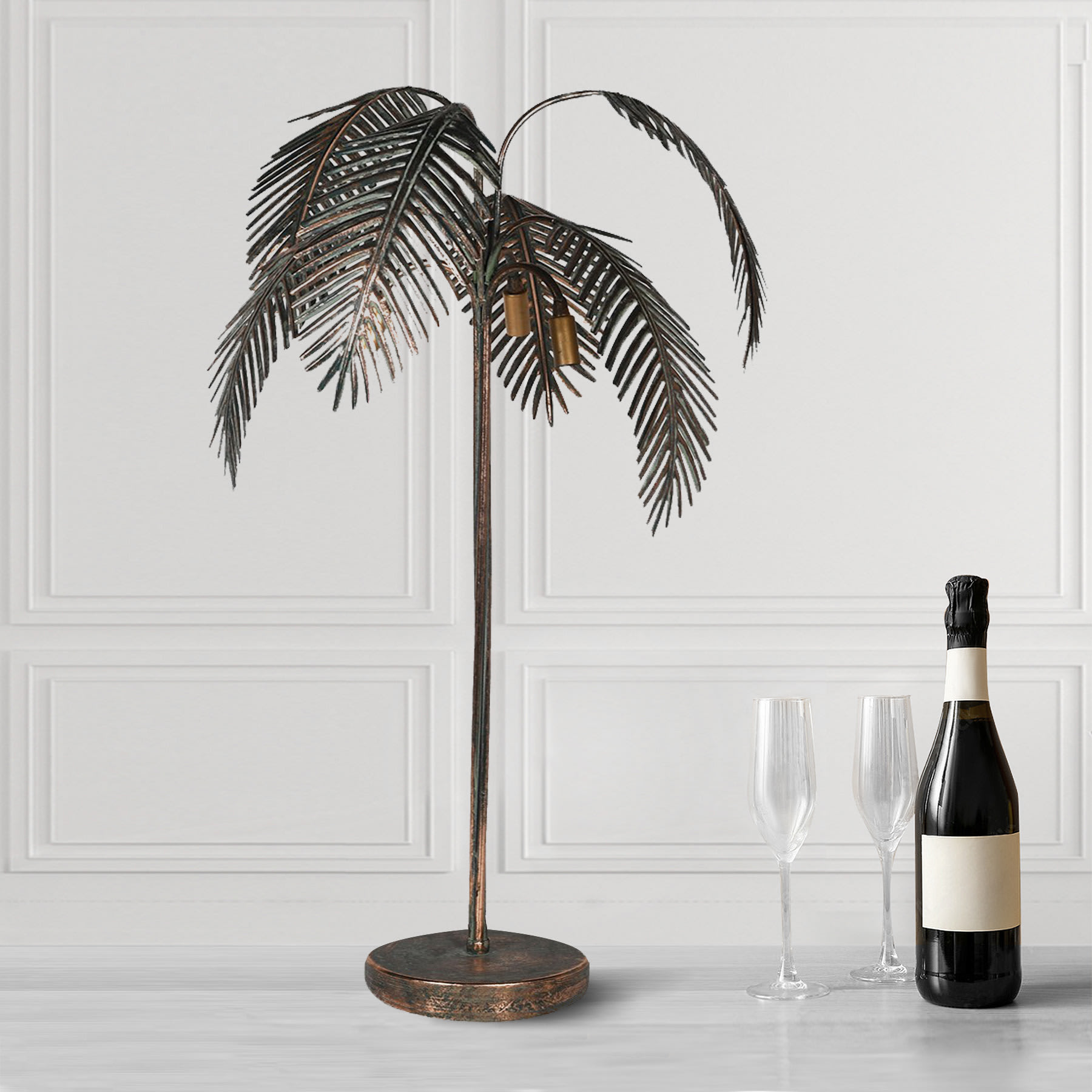 Aged Golden Palm Tree Table Lamp