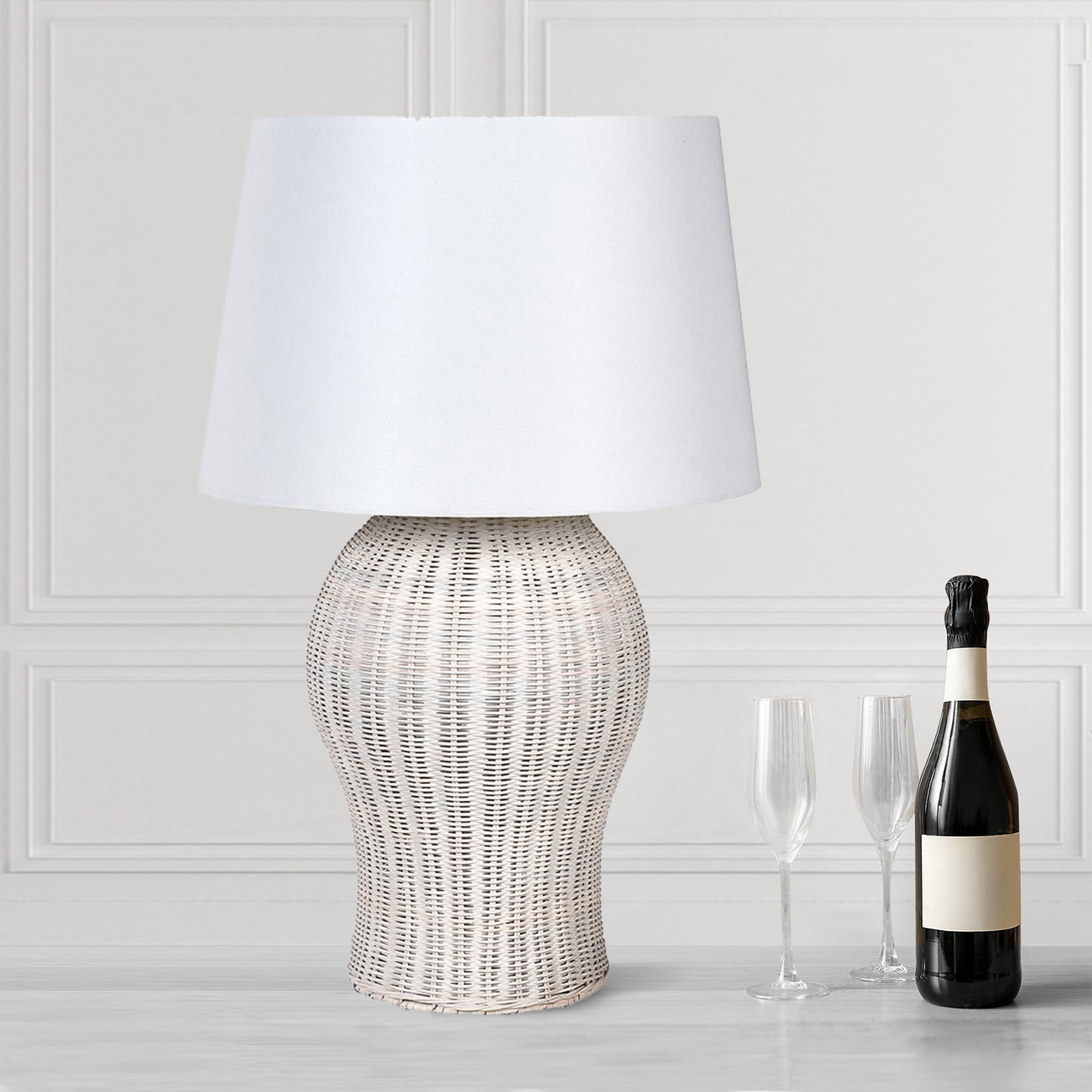 White Rattan Table Lamp