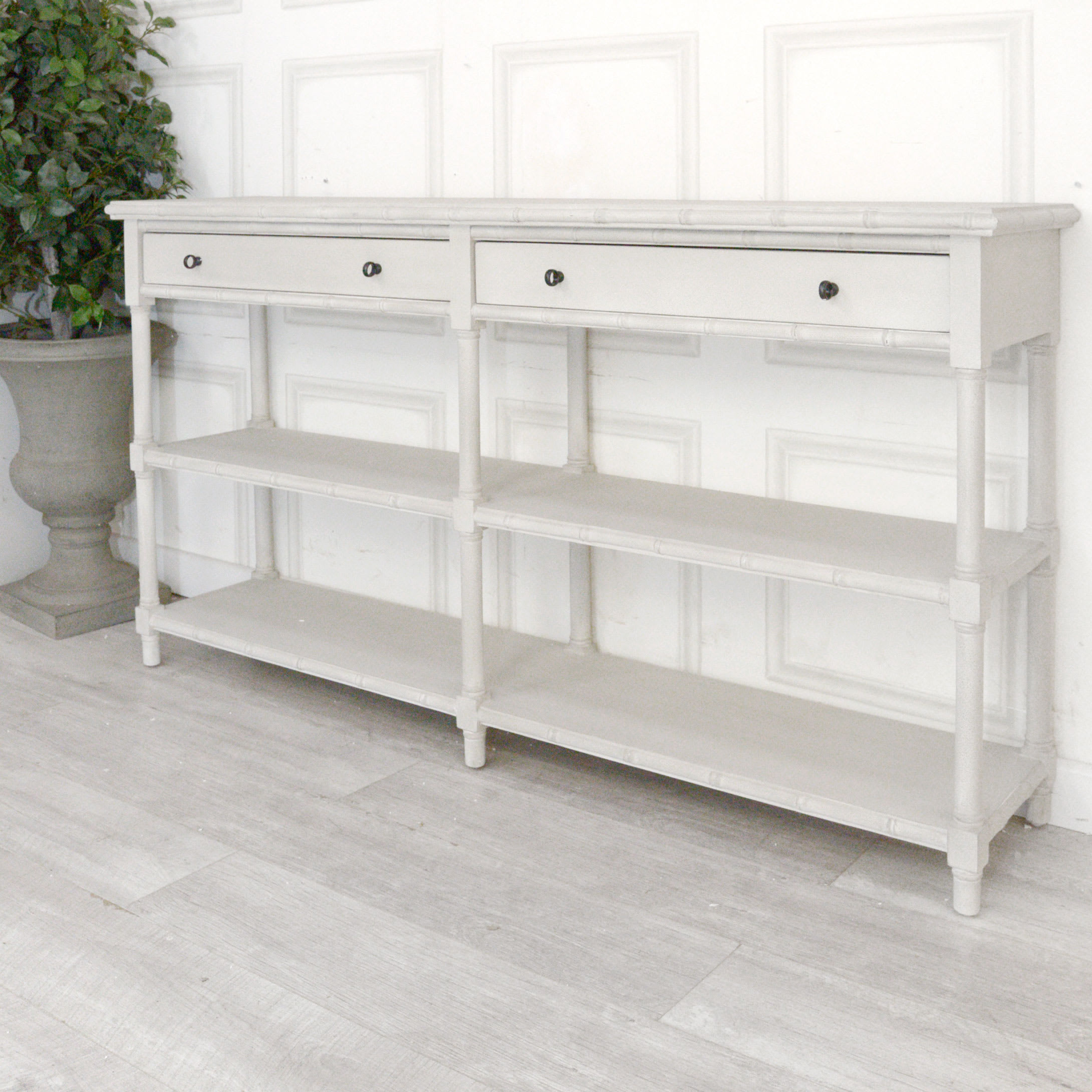 Faux Bamboo Grey Console Table with Shelf