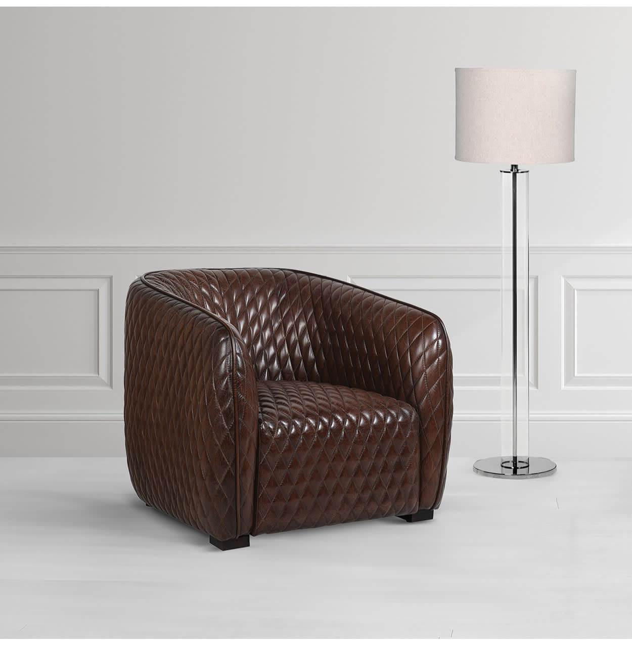 Brown Leather Crosstich Armchair