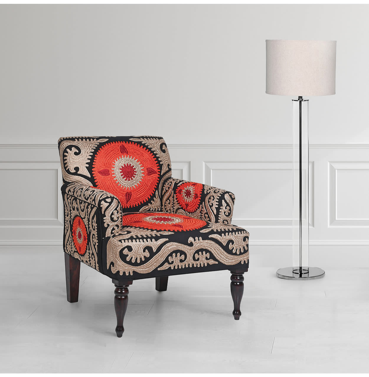 Bohemian Orange Cotton Embroidered Armchair