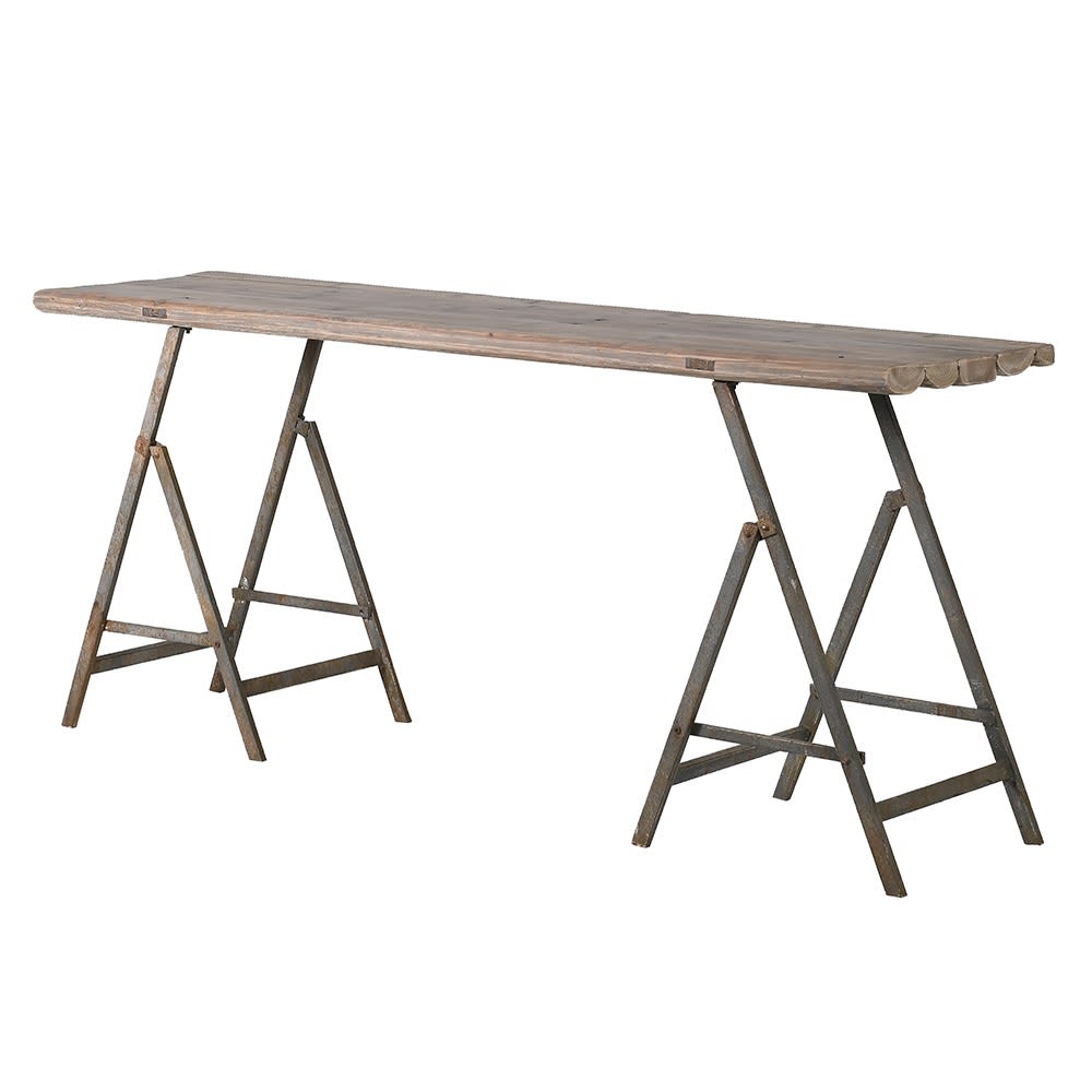 Rustic Pine Top Trestle Leg Hall Console Table