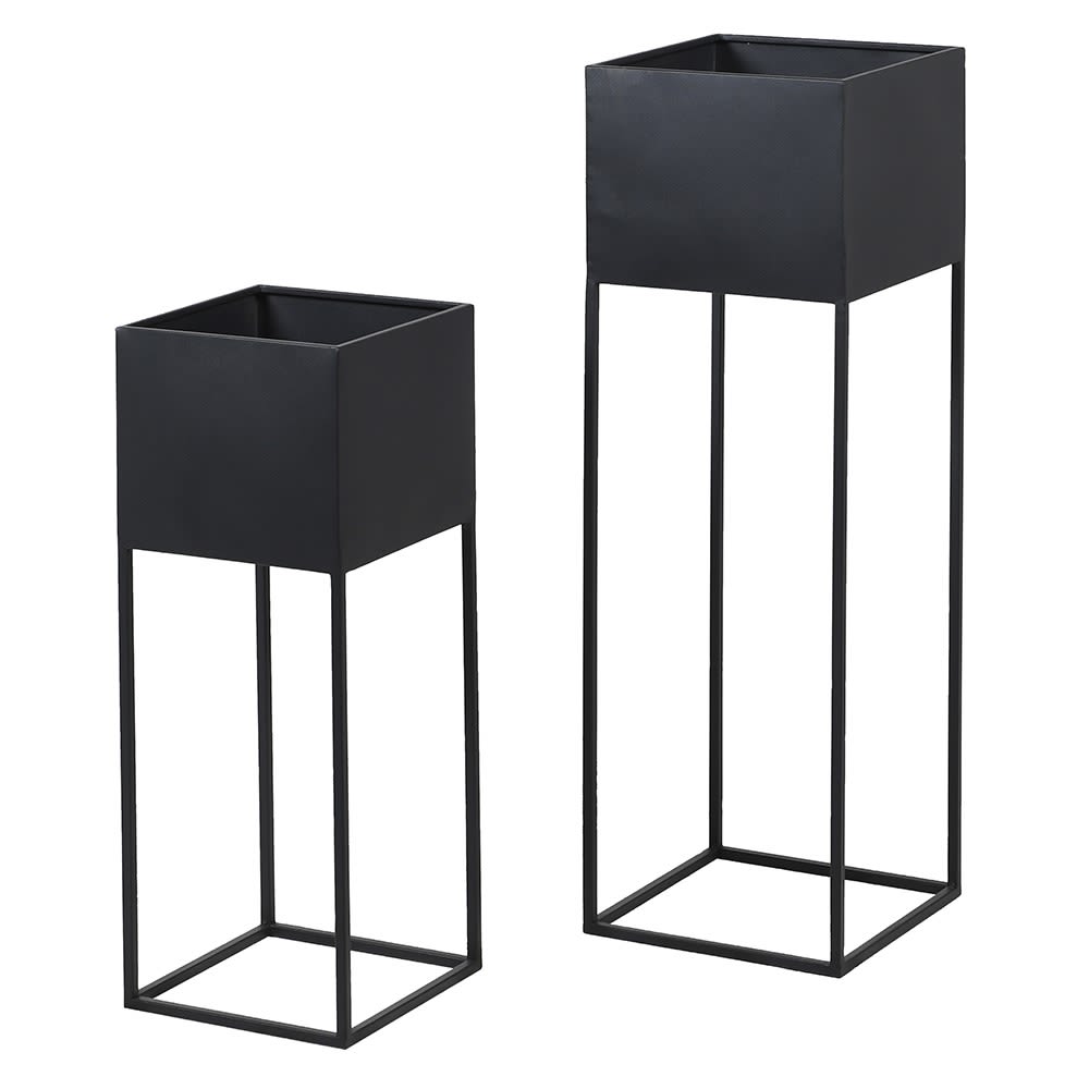 Set of 2 Black Iron Planters on Stand