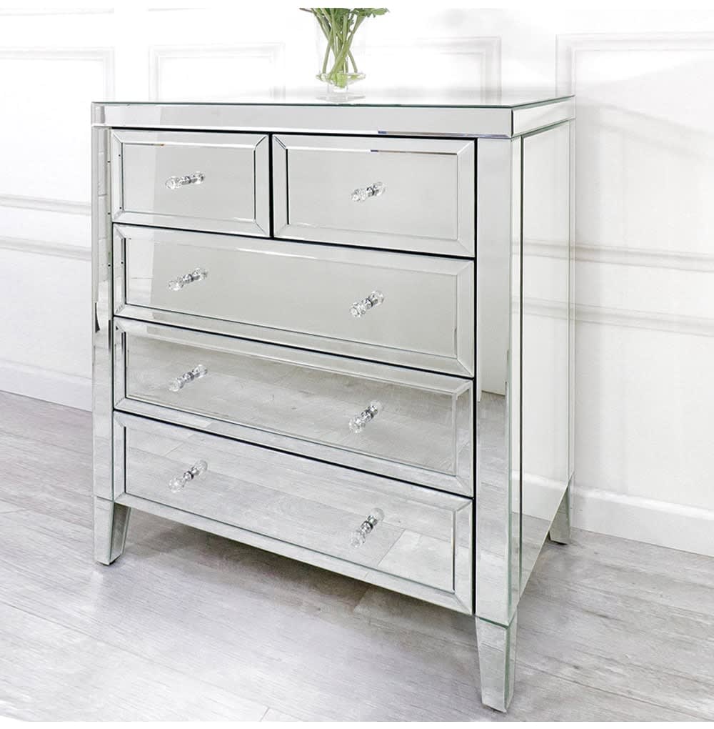 Lucille 5 Drawer Mirrored Chest