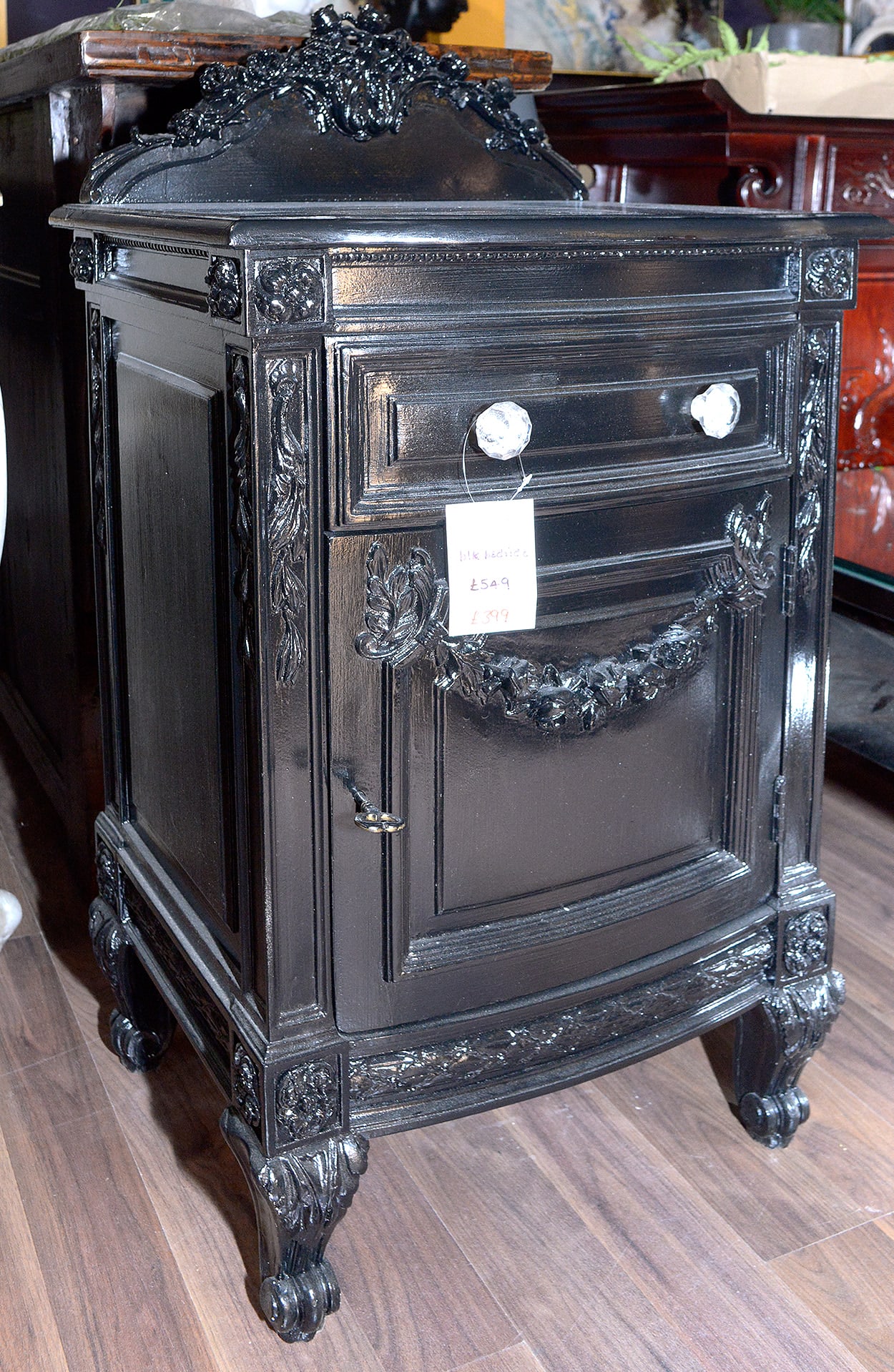 Black Ornate French Bedside Table