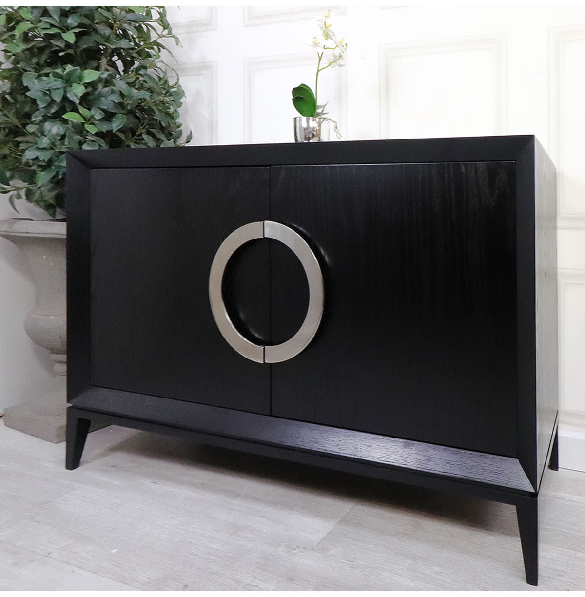 Black Oak with Silver Handle 2 Door Sideboard