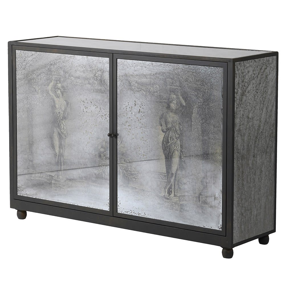 Printed Antique Glass 2 Door Cabinet