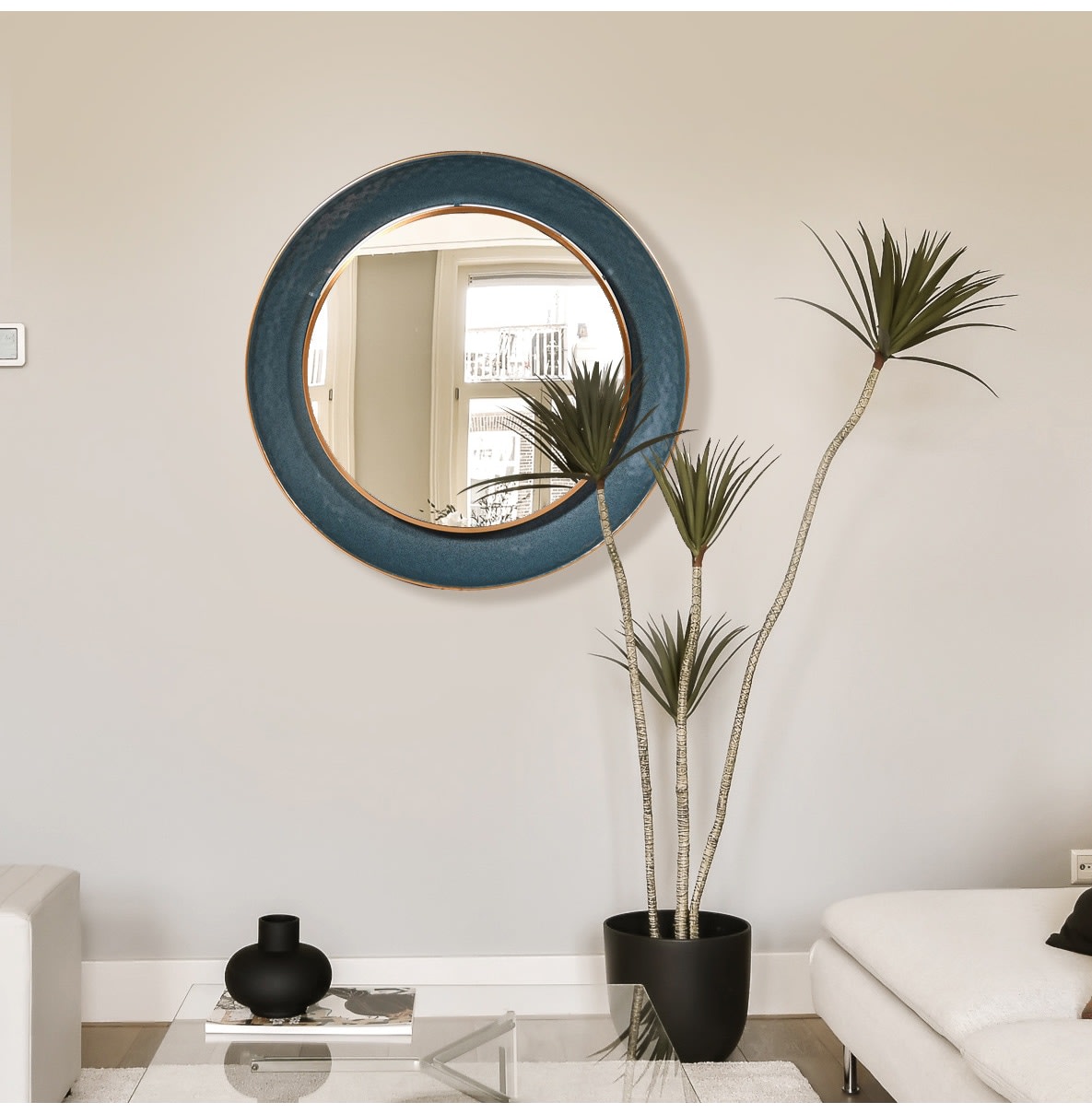 Teal Round Wall Mirror