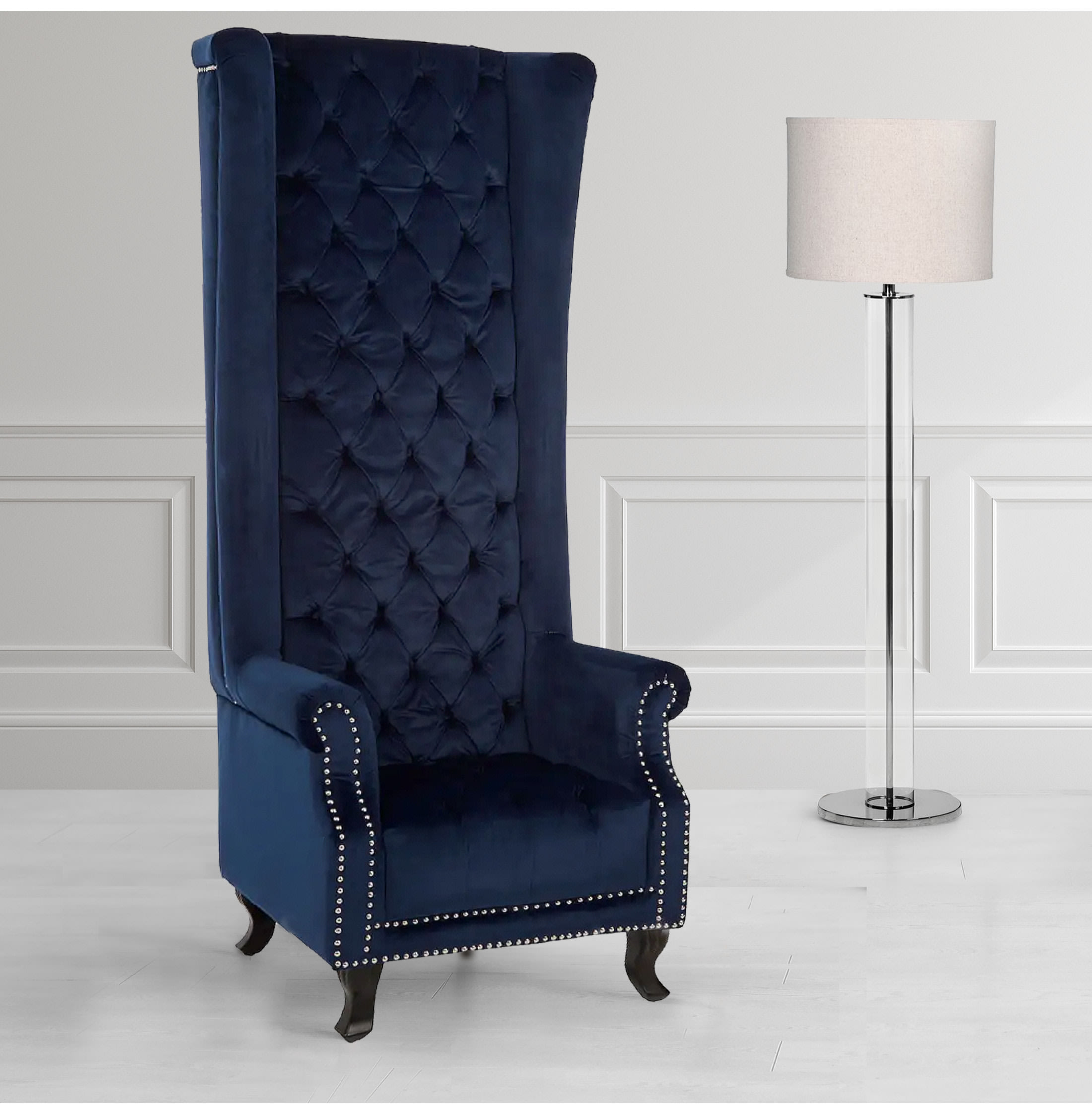 Park Lane Blue Buttoned Velvet Studded Porters Chair